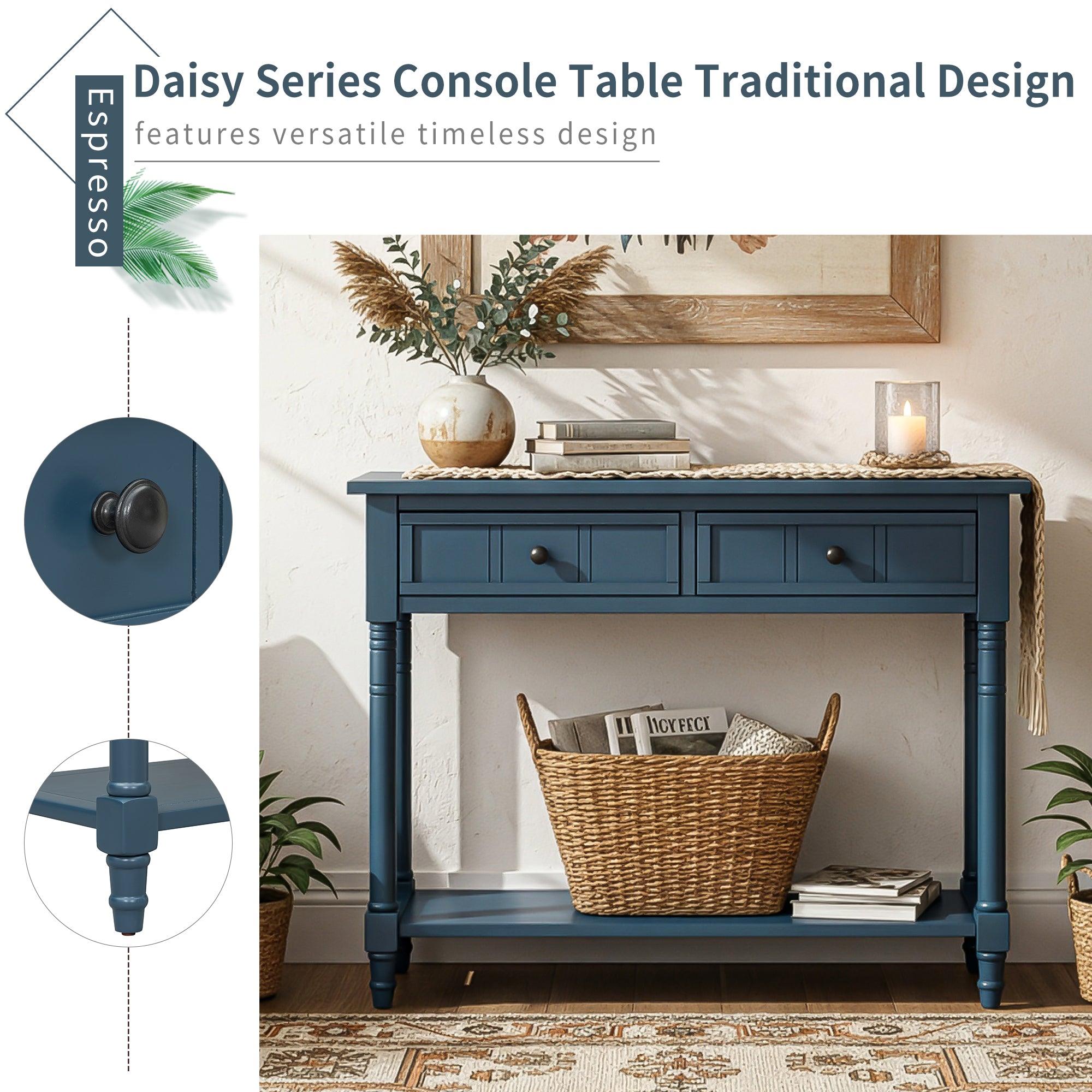Daisy Traditional Console Table Design with Two Drawers