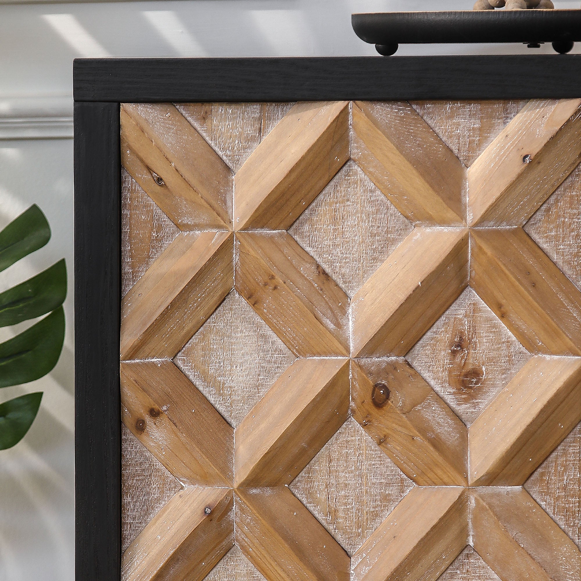 4-Door Wood Cabinet with Geometric Pattern