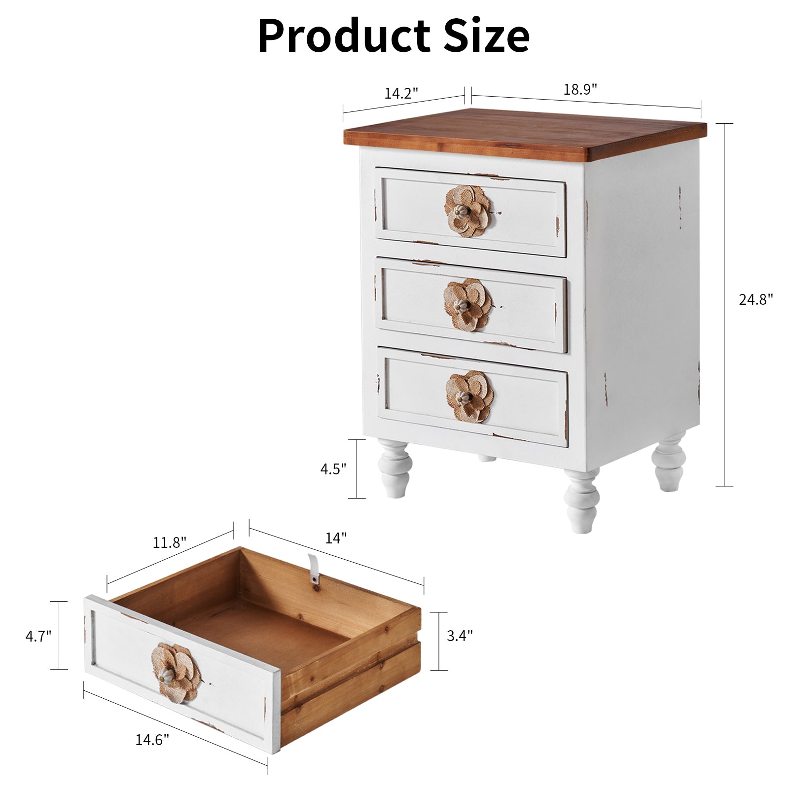 Vintage Farmhouse End Table with Floral Knobs