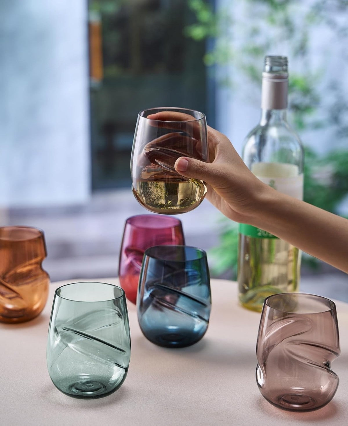 Unbreakable Aerating Stemless Pastel Wine Glasses Set of 6