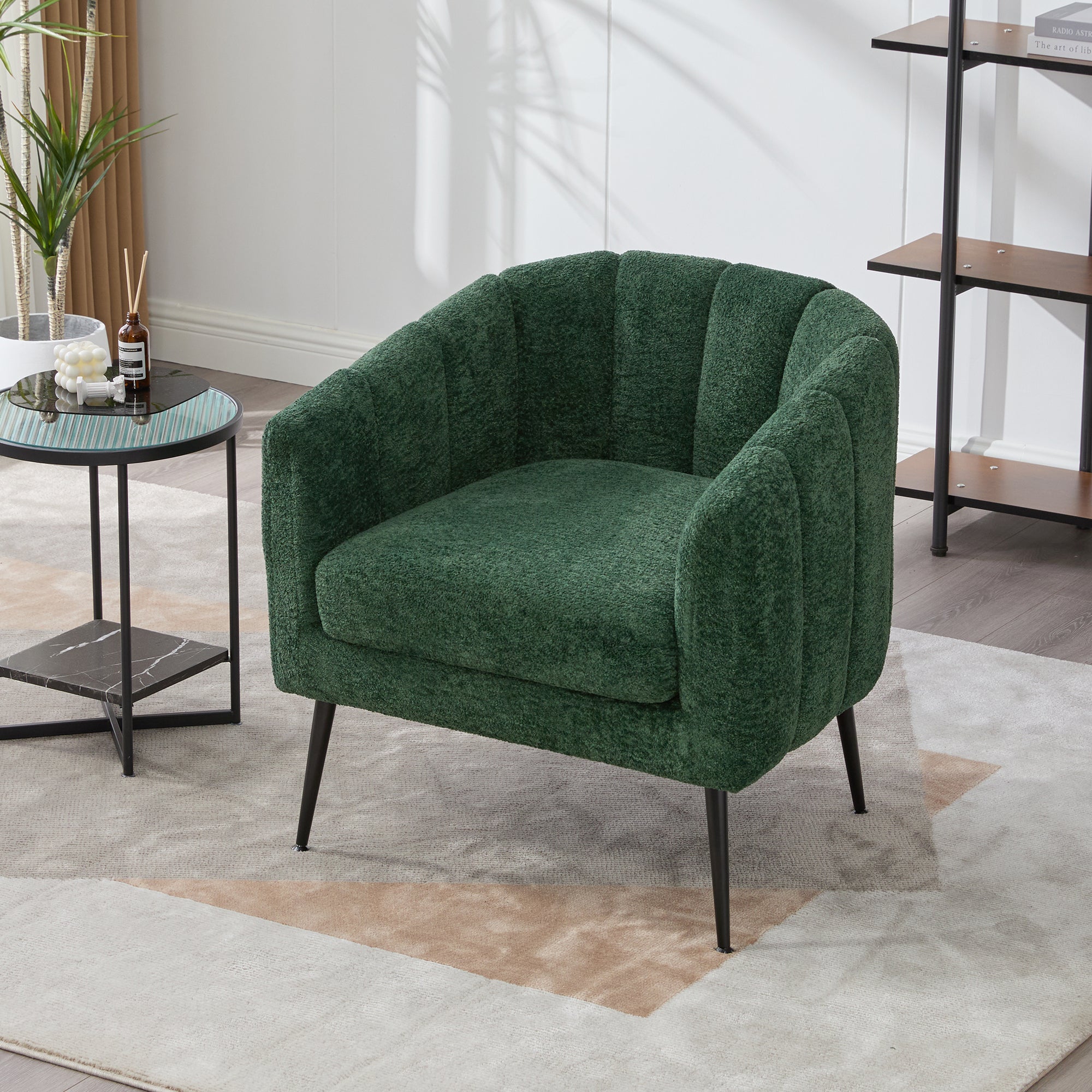 Channel Tufted Chenille Vanity Barrel Accent Chair with Metal Legs