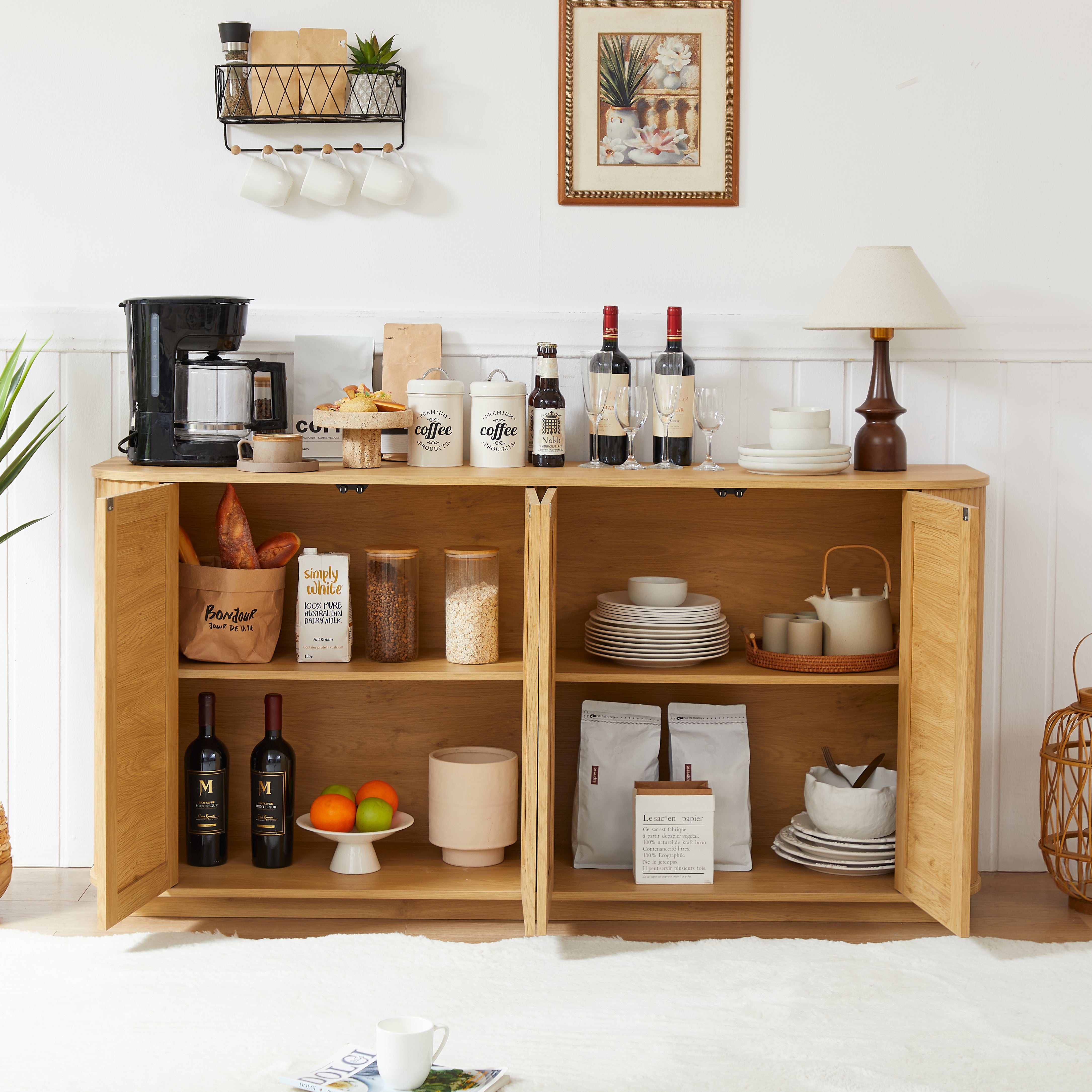 Rattan Cane Door Sideboard Storage Cabinet