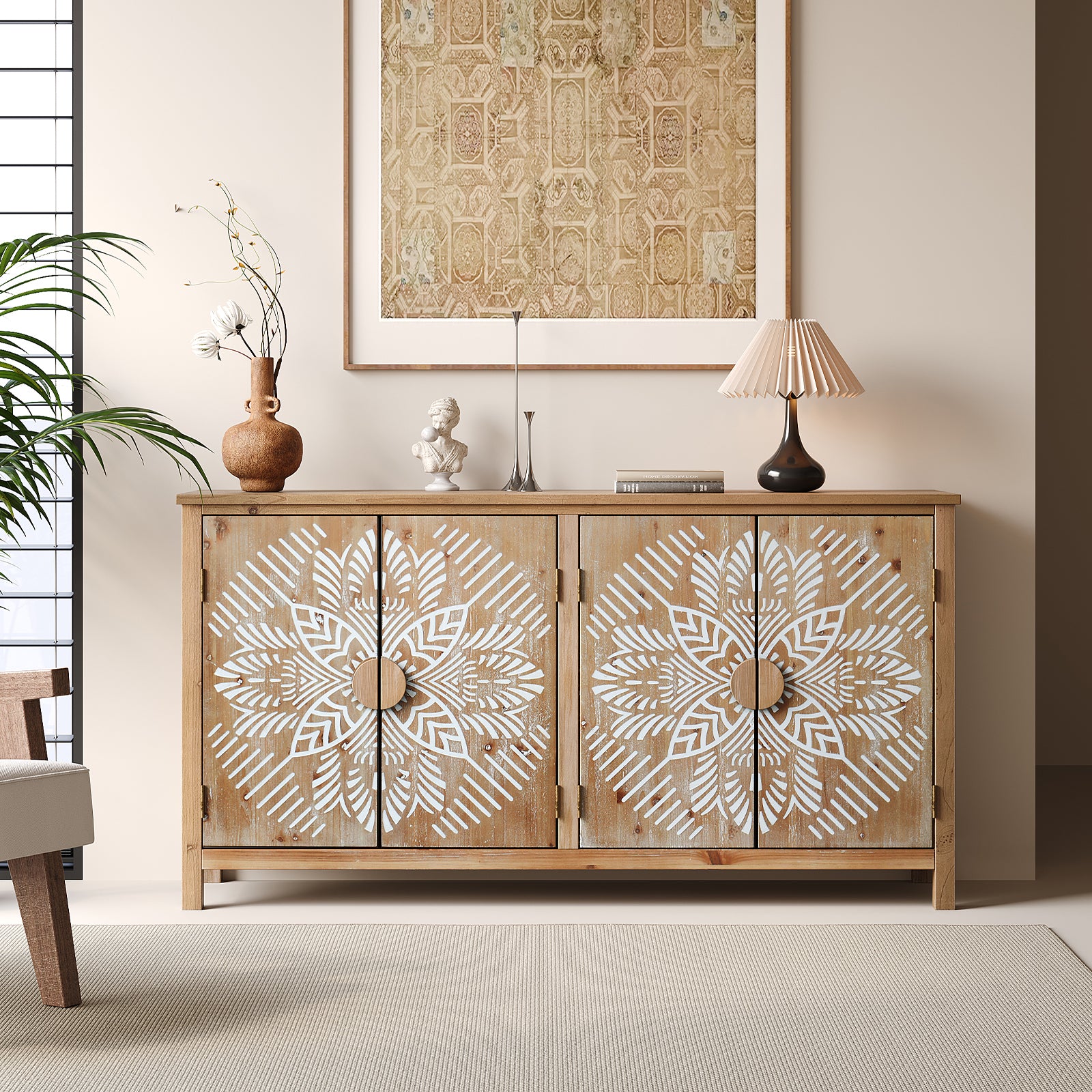 Vivanta 60" Wood Accent Cabinet with 4 Doors