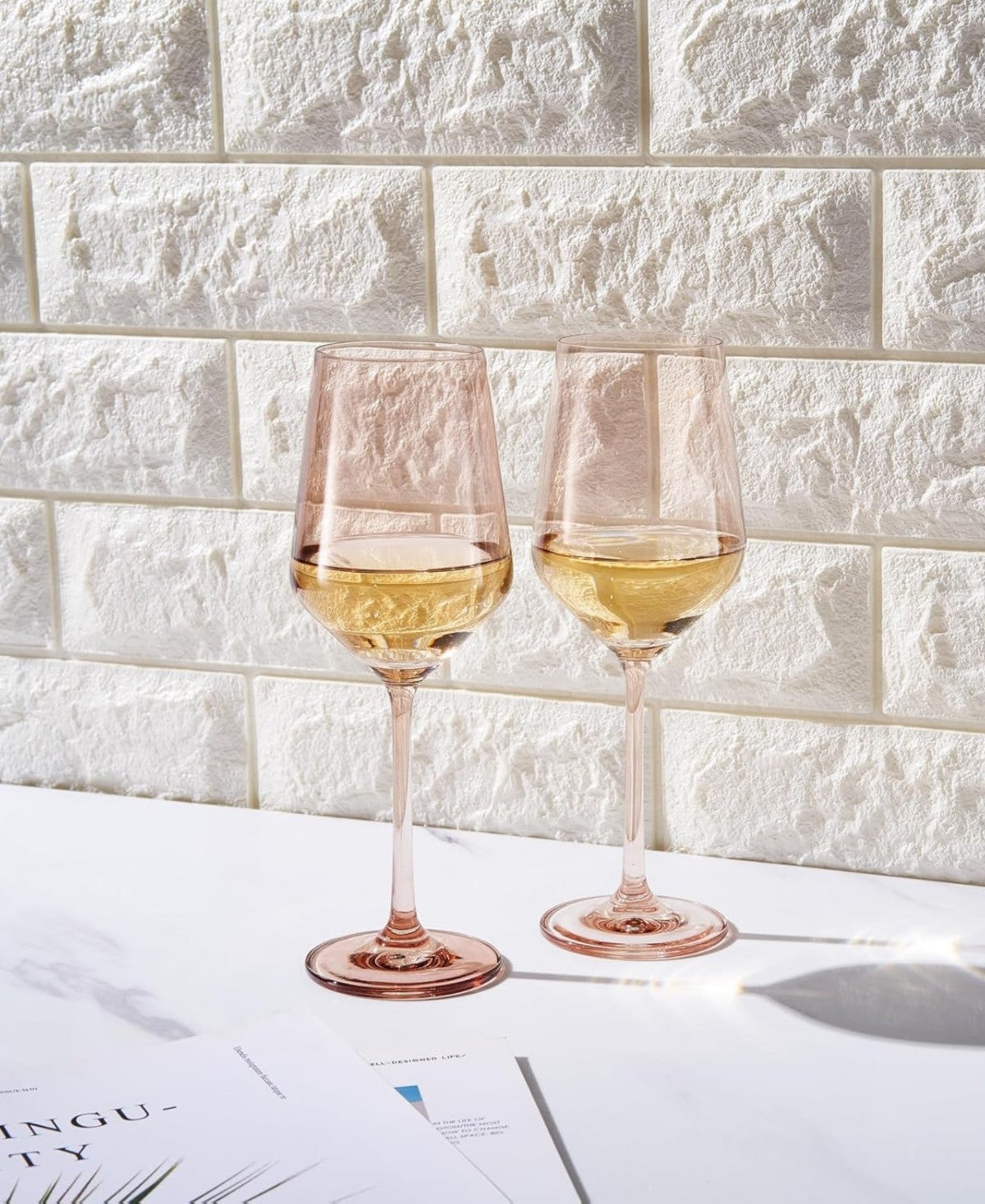 Light Pink Colored Crystal Wine Glasses Set of 2