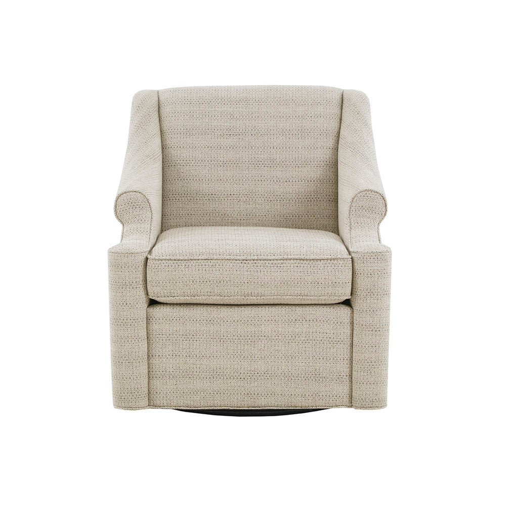 Upholstered Swivel Chair with Recessed Arms and Tight Back