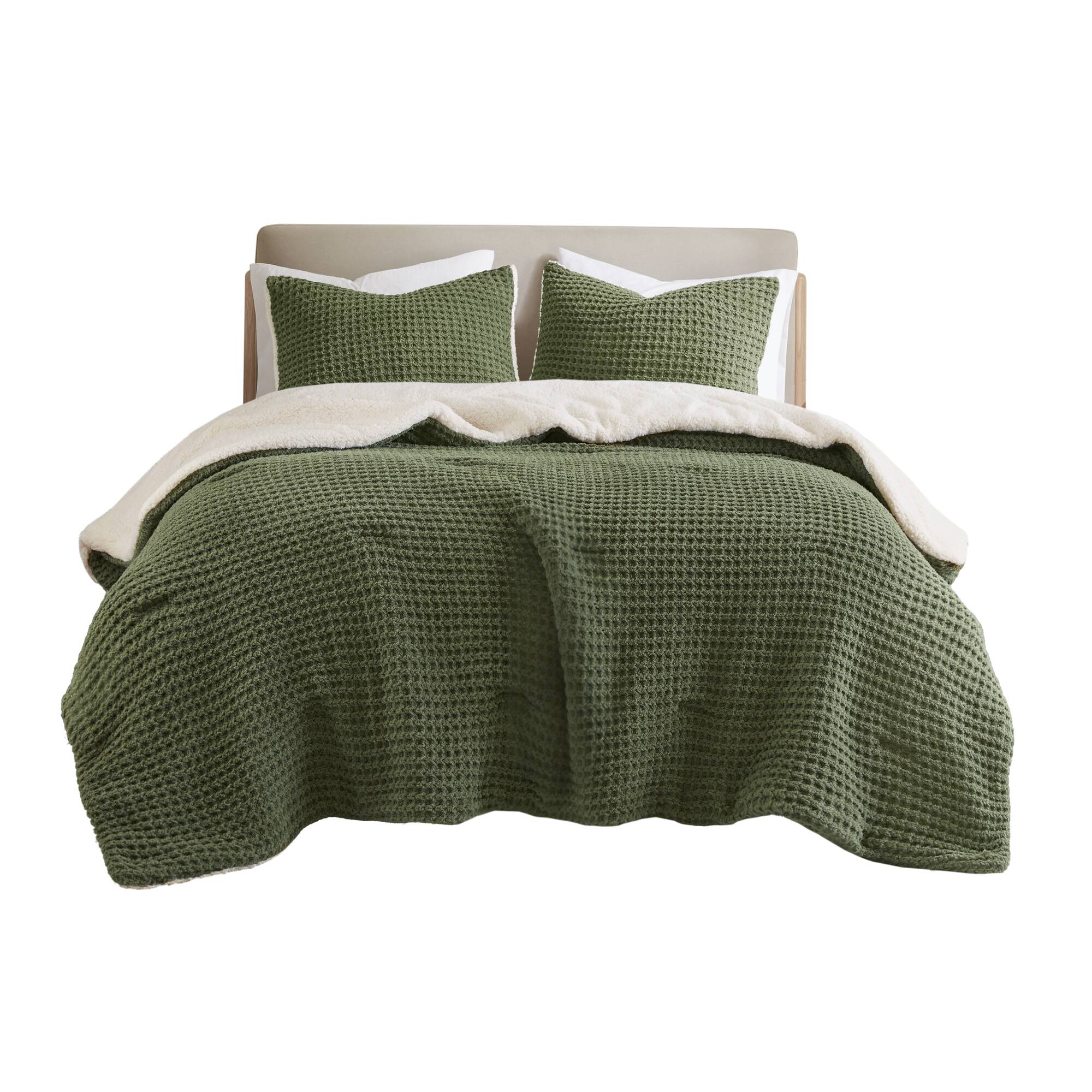 2 Piece Olive Waffle Knit Chenille Comforter Set