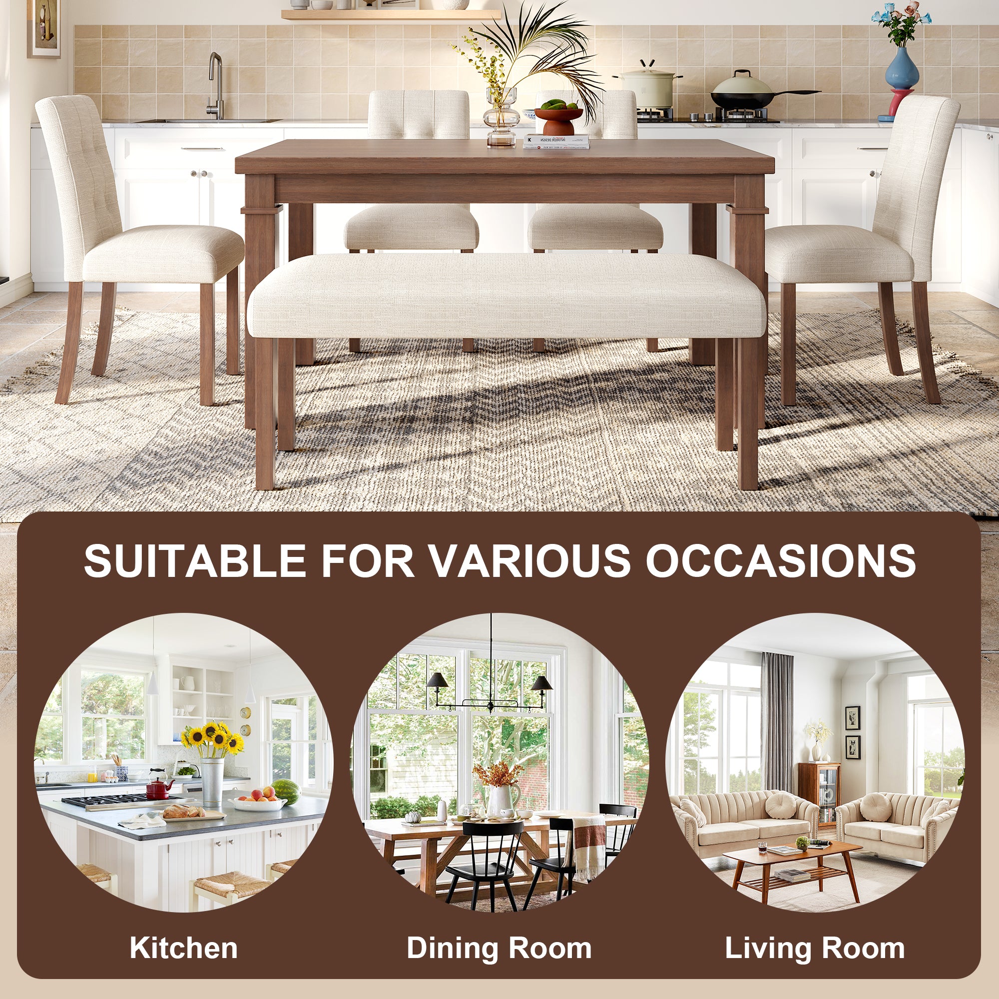 Franklin Modern 6-Piece Dining Set with 4 Upholstered Chairs & Bench