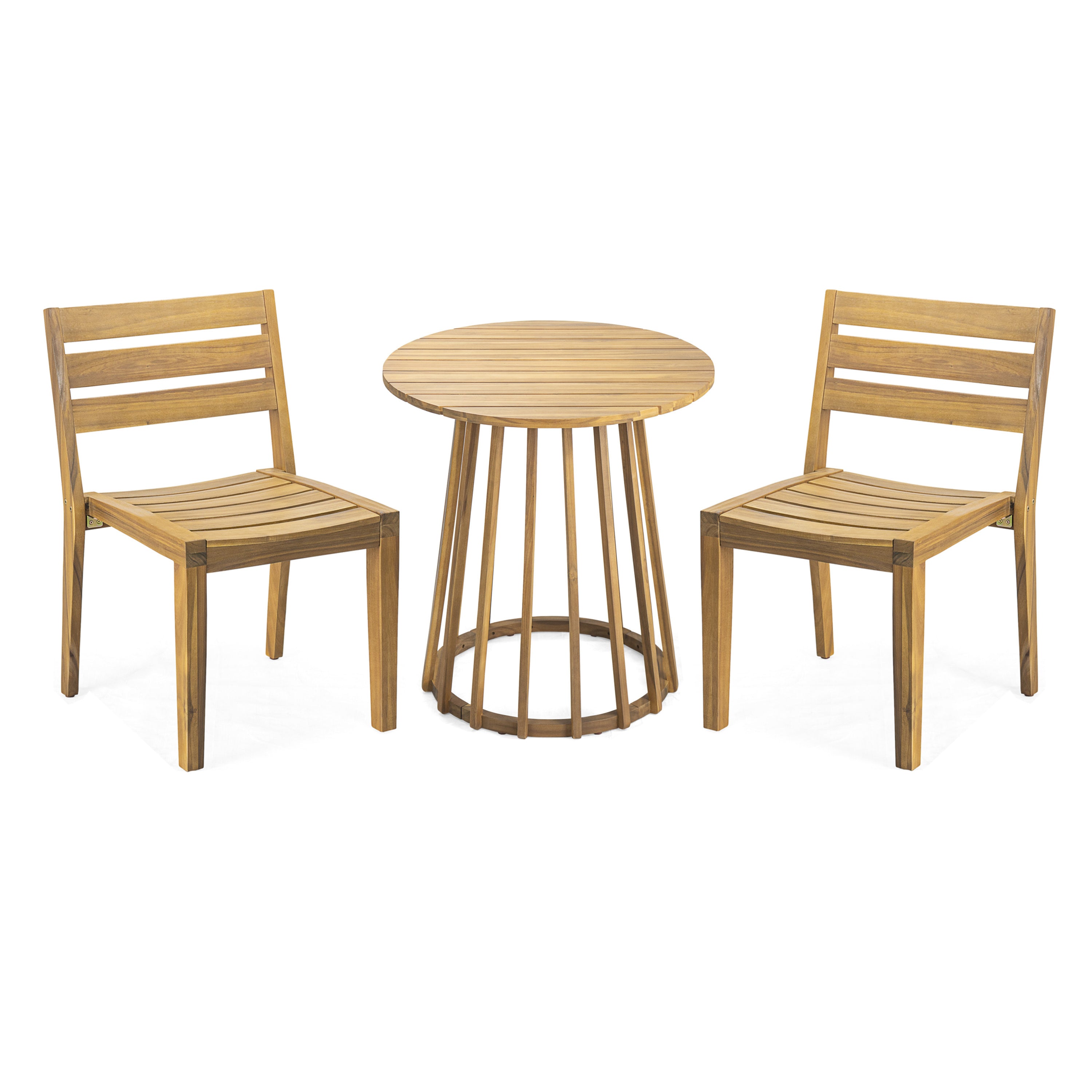 Solene Outdoor Acacia Wood 3-Piece Round Bistro Set