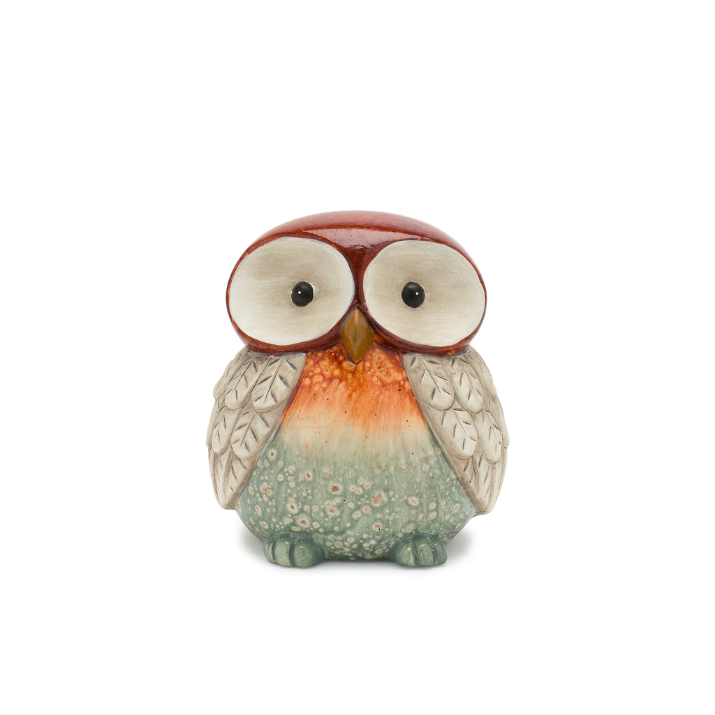 Terra Cotta Owl Figurine with Glazed Accents (Set of 2)