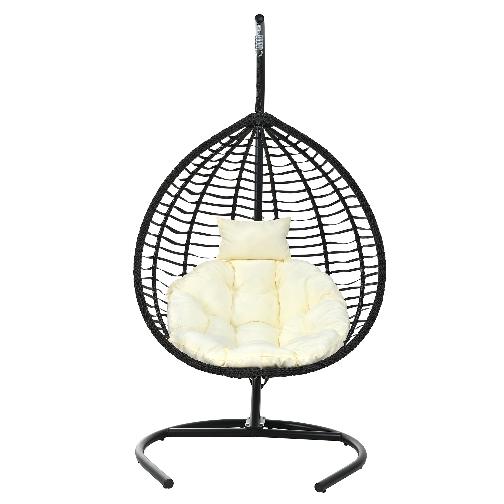 Foldable Rattan Egg Swing Chair with Iron Frame, Plush Cushion & Removable Headrest