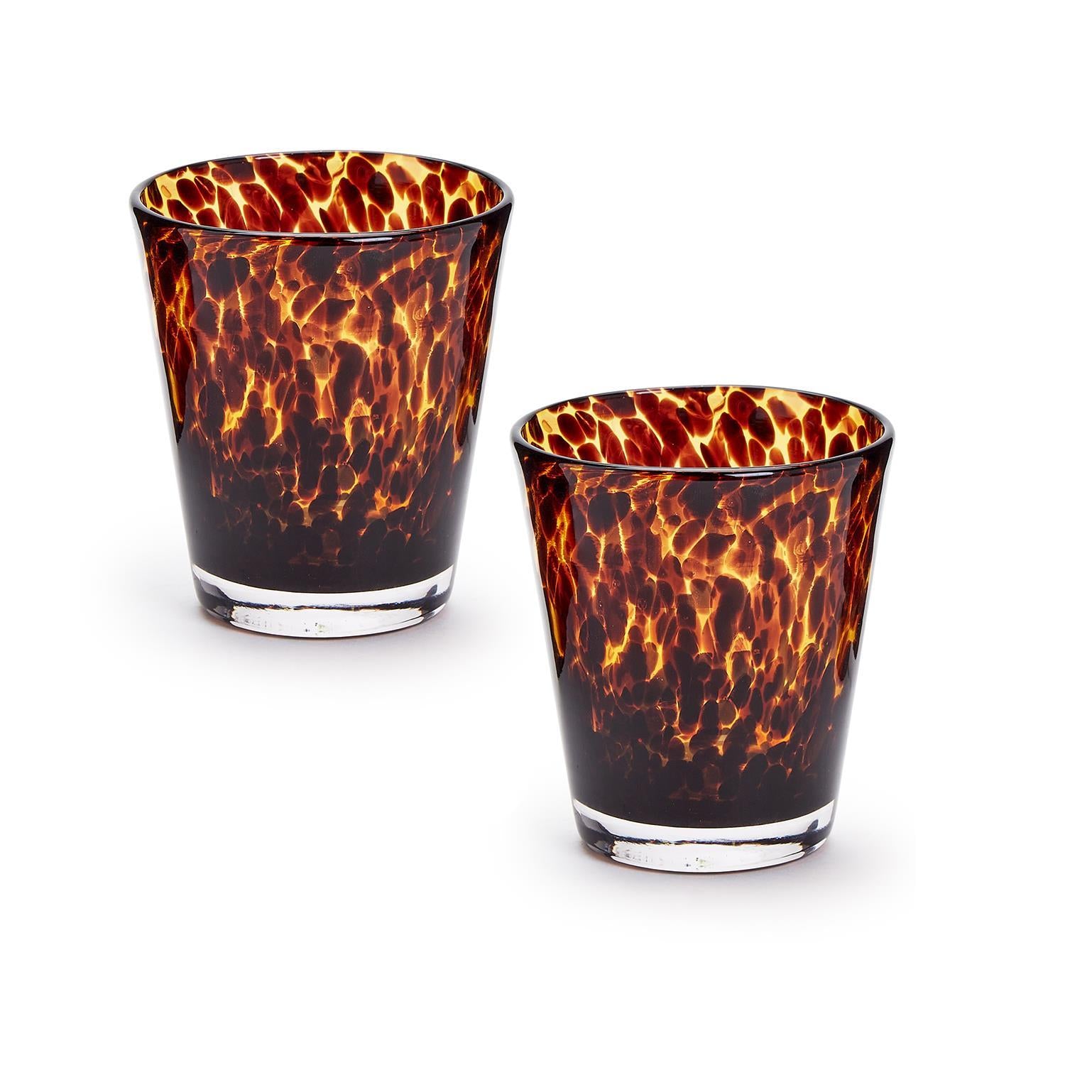 Tortoise Print Double Old Fashion Glass, Set of 4