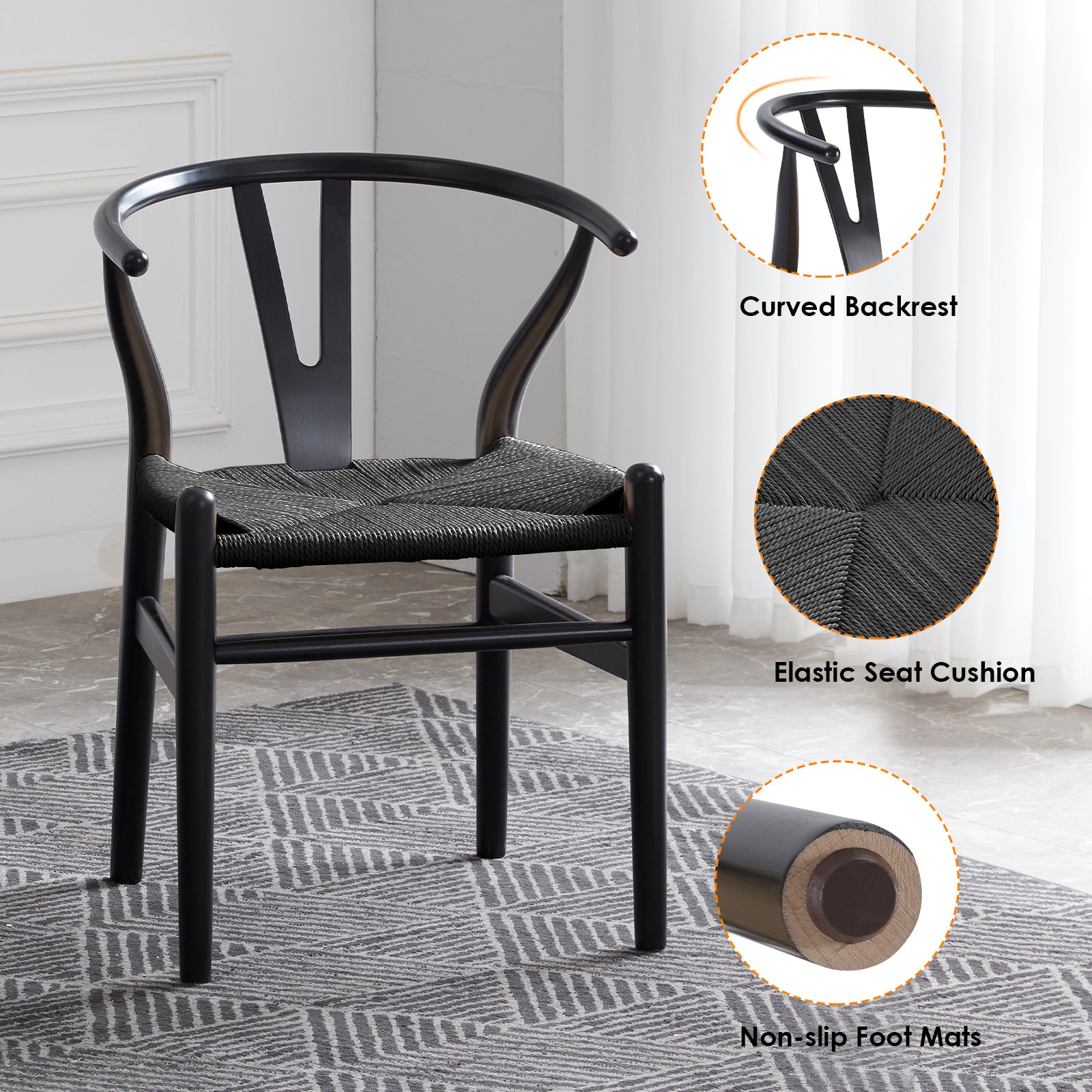 Wishbone Dining Chairs with Woven Seat, Set of 2