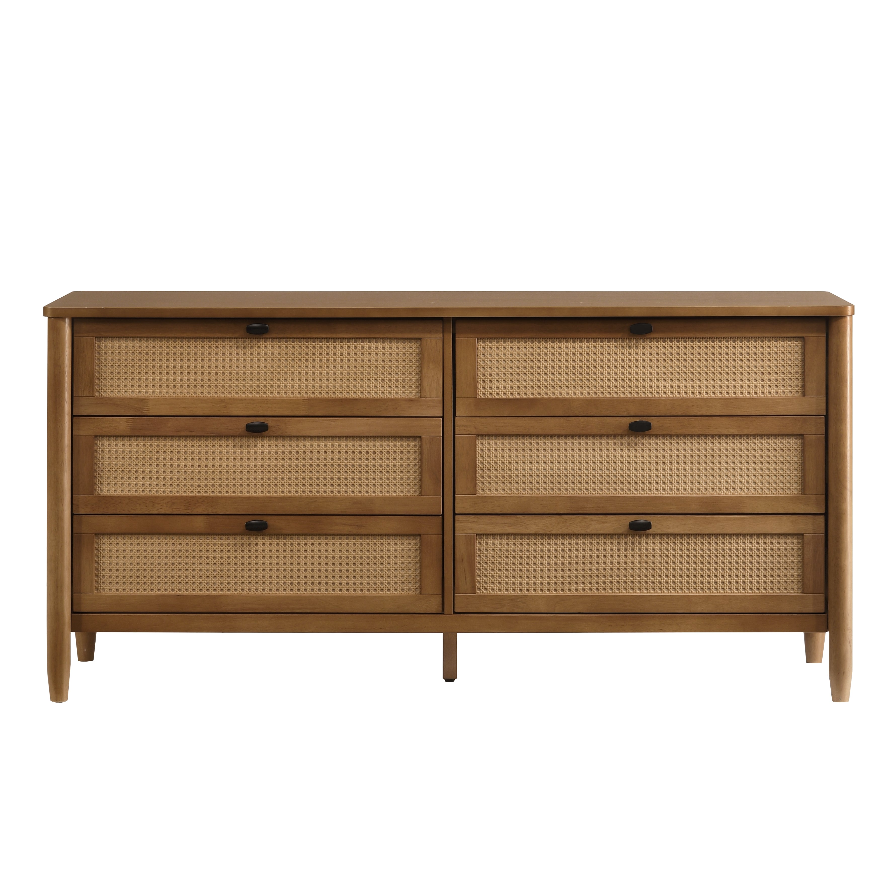 Vichy Wood and Rattan 6-Drawer Dresser with Mirror