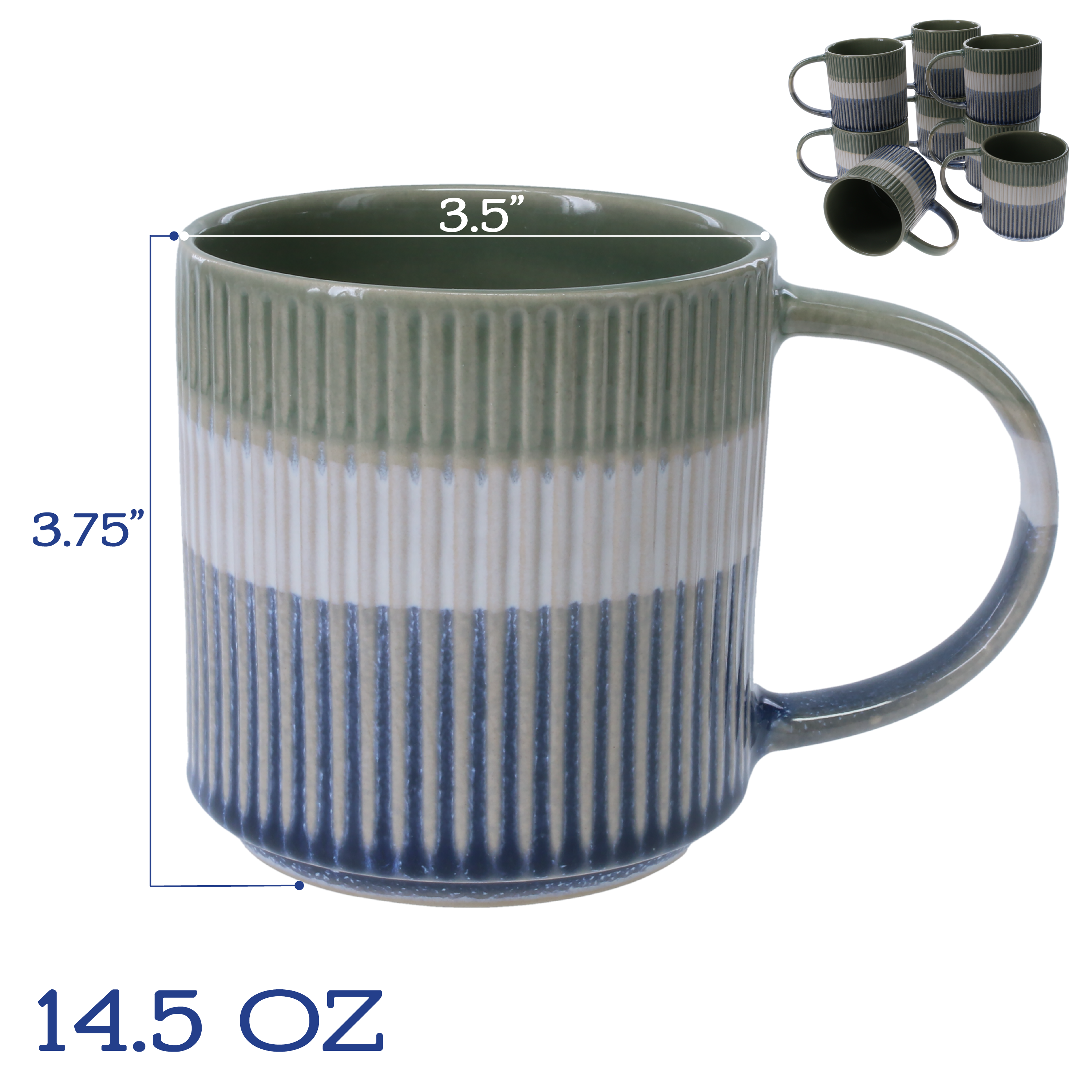 Tri-Color Mugs, 8-Piece Set