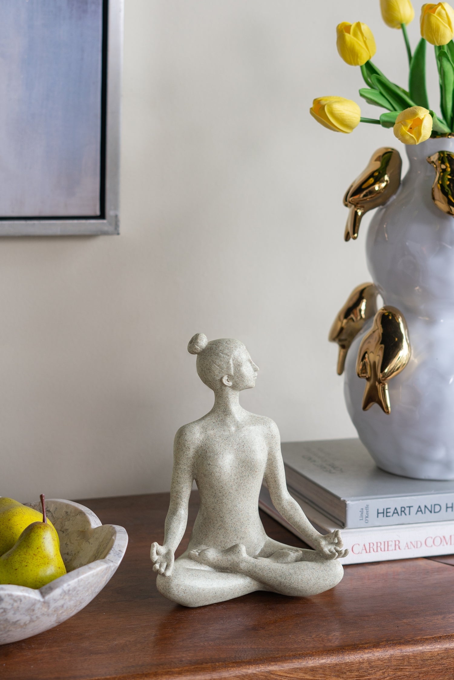 Beige Yoga Statue in Cross-Legged Pose