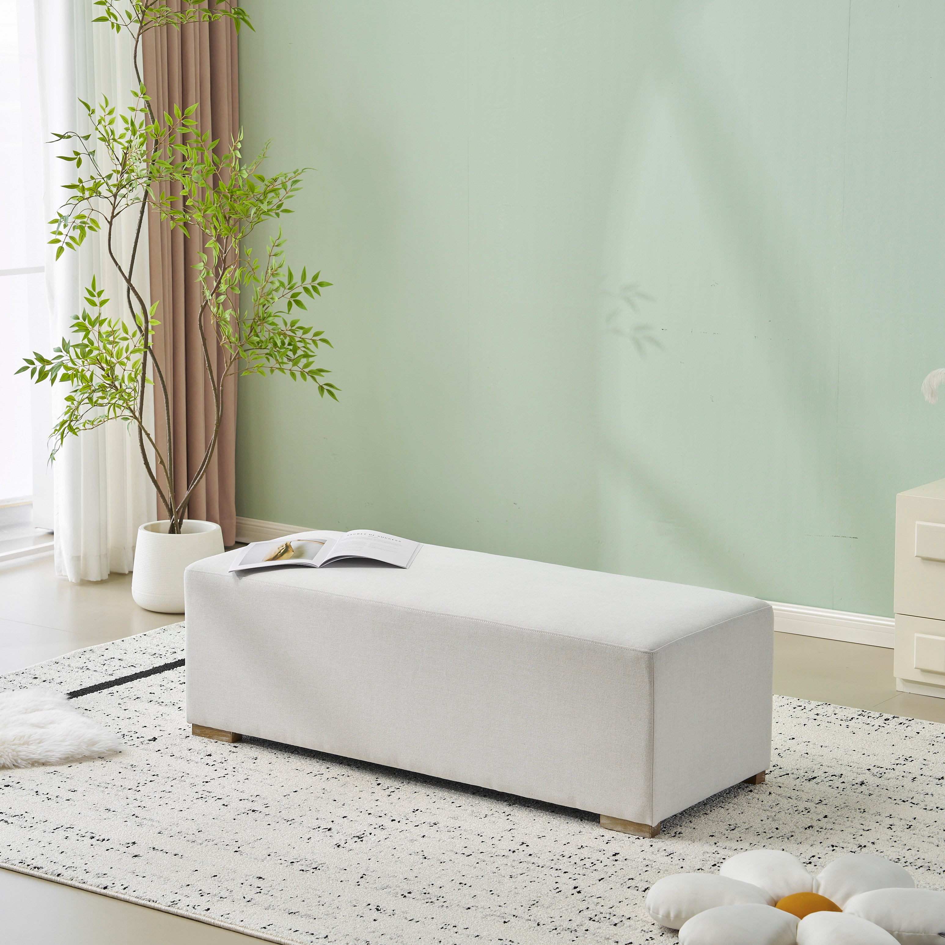 Simple White Long Ottoman