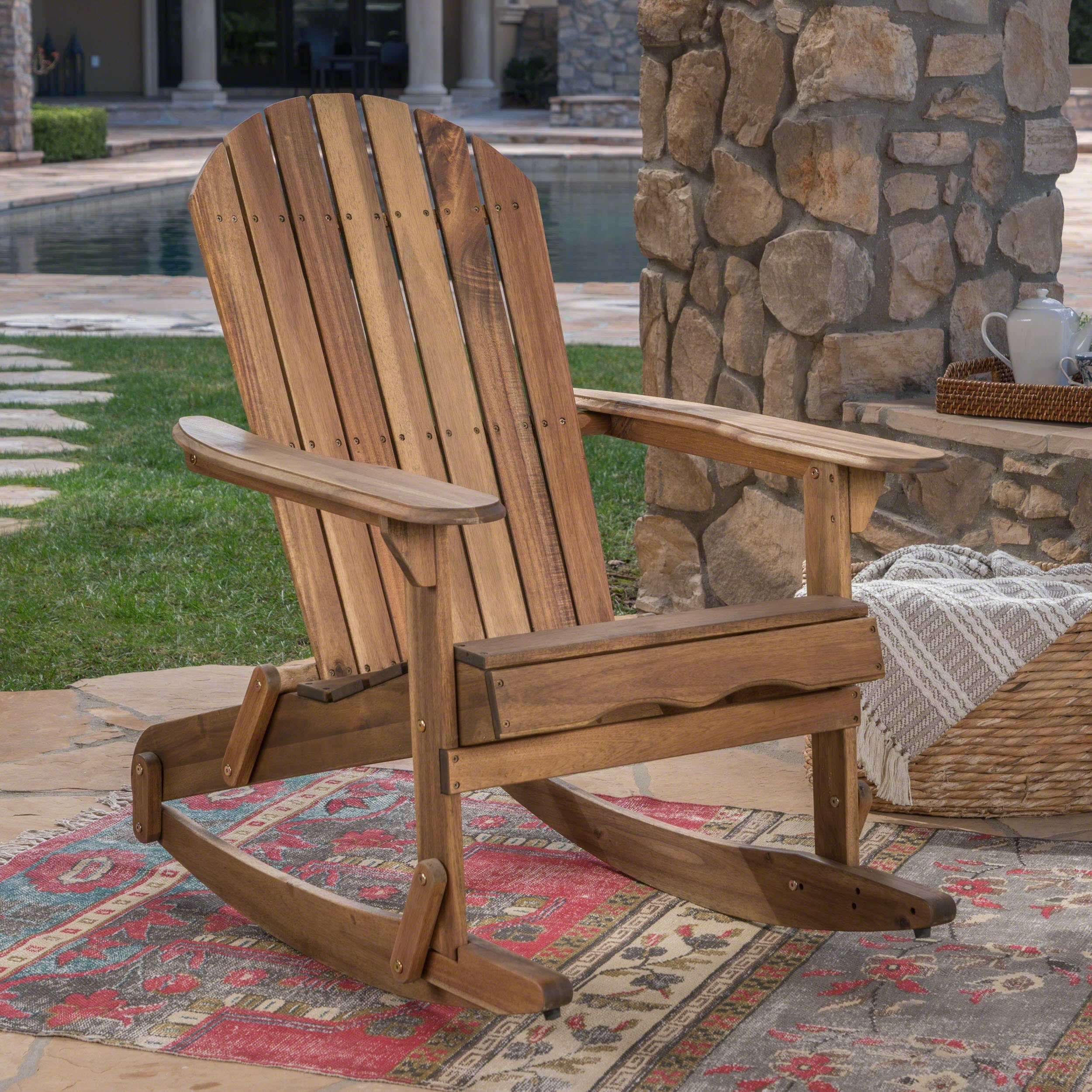 Echoes Outdoor Acacia Wood Adirondack Rocking Chair