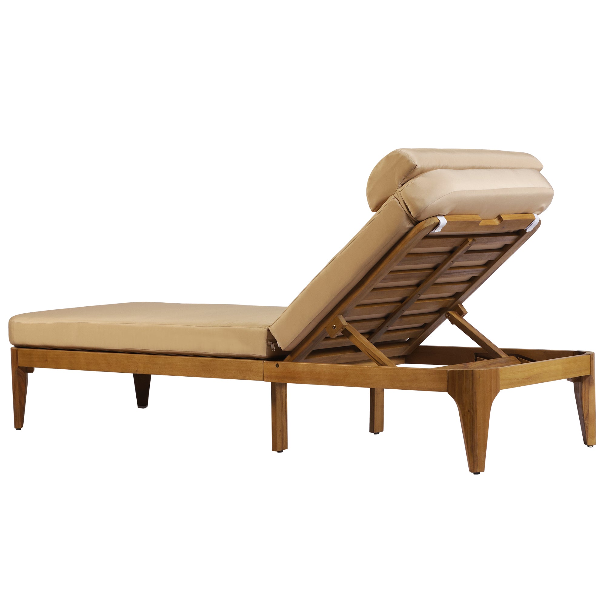 TOPMAX Acacia Wood Chaise Lounge, Outdoor Sun Lounge Chair, Patio Recliner with Adjustable Backrest and Head Pillow for Poolside, Backyard, Garden, Indoor&Outdoor, Coffee Brown