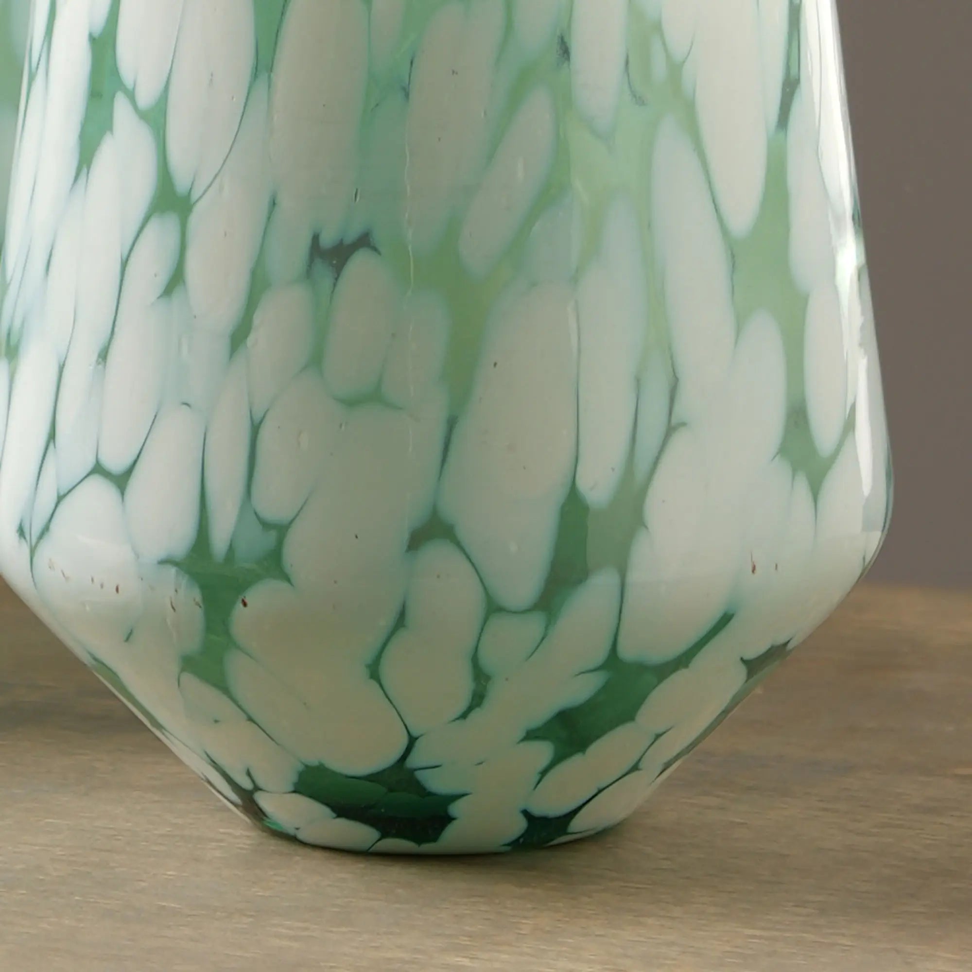 White Splutter Green Glass Hurricane