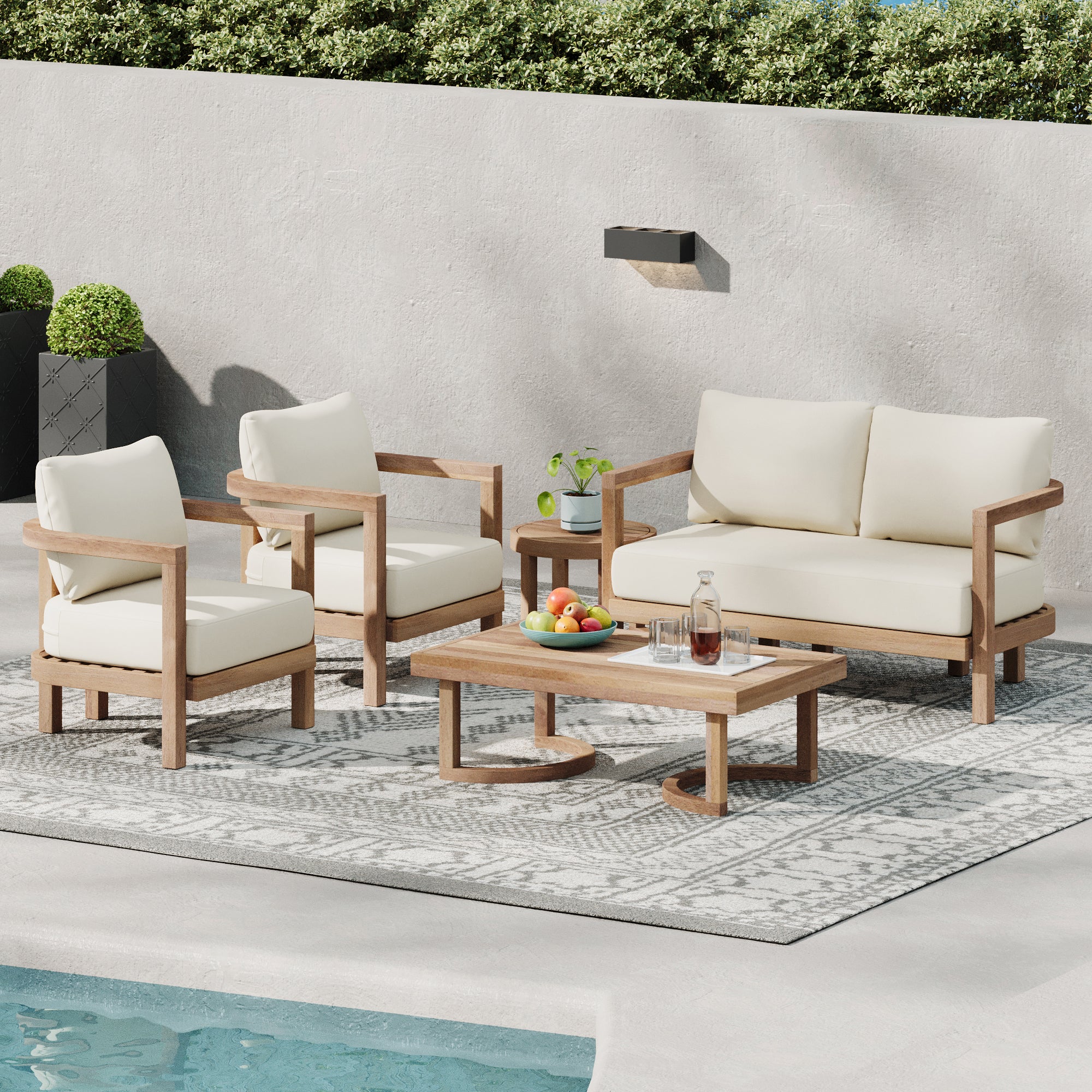 Cosmicly 5-Piece Patio Set with 2 Tables and Acacia Wood Frame