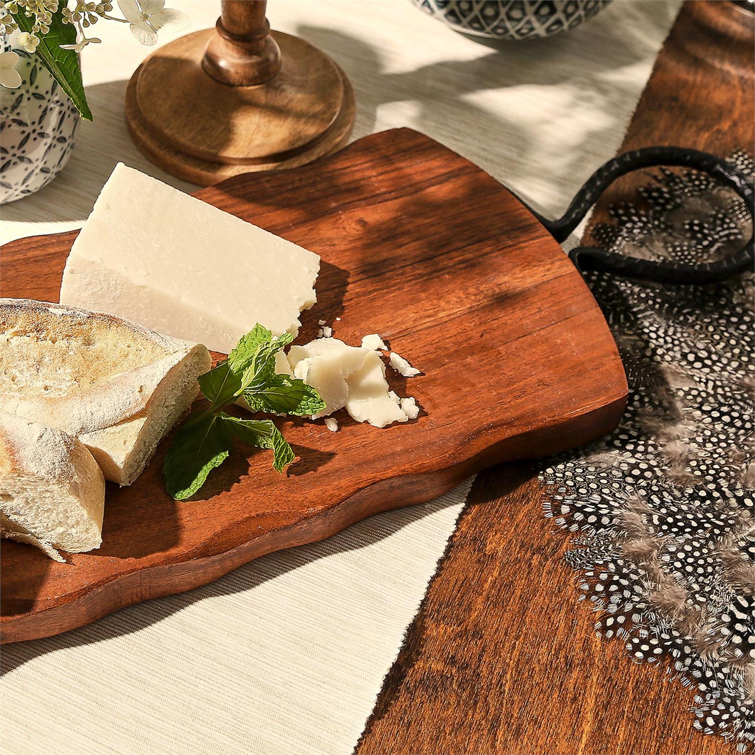 Rustic Edge Serving Boards w/Hammered Iron Handle, Set of 2