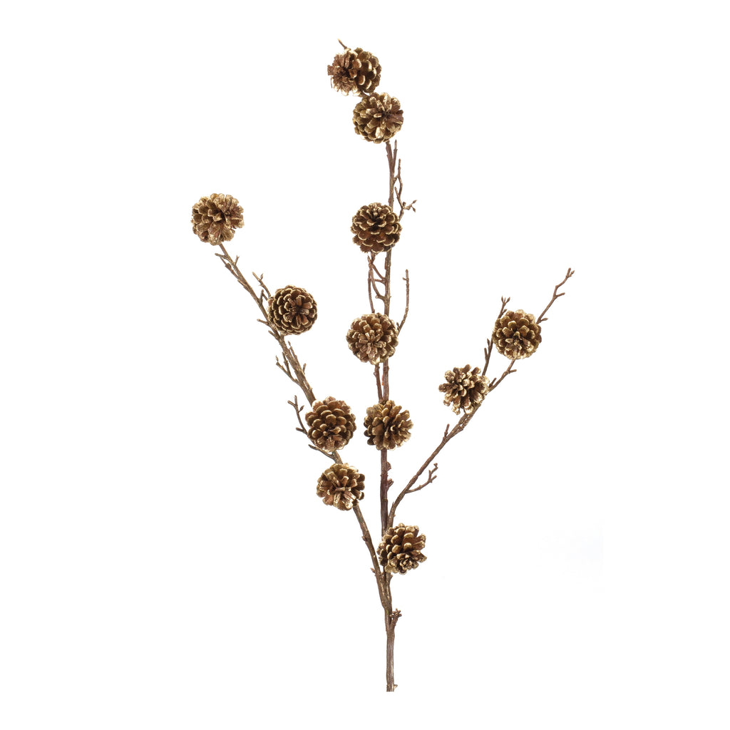 Pine-Cone-Twig-Spray-(set-of-2)-Gold-Faux-Florals