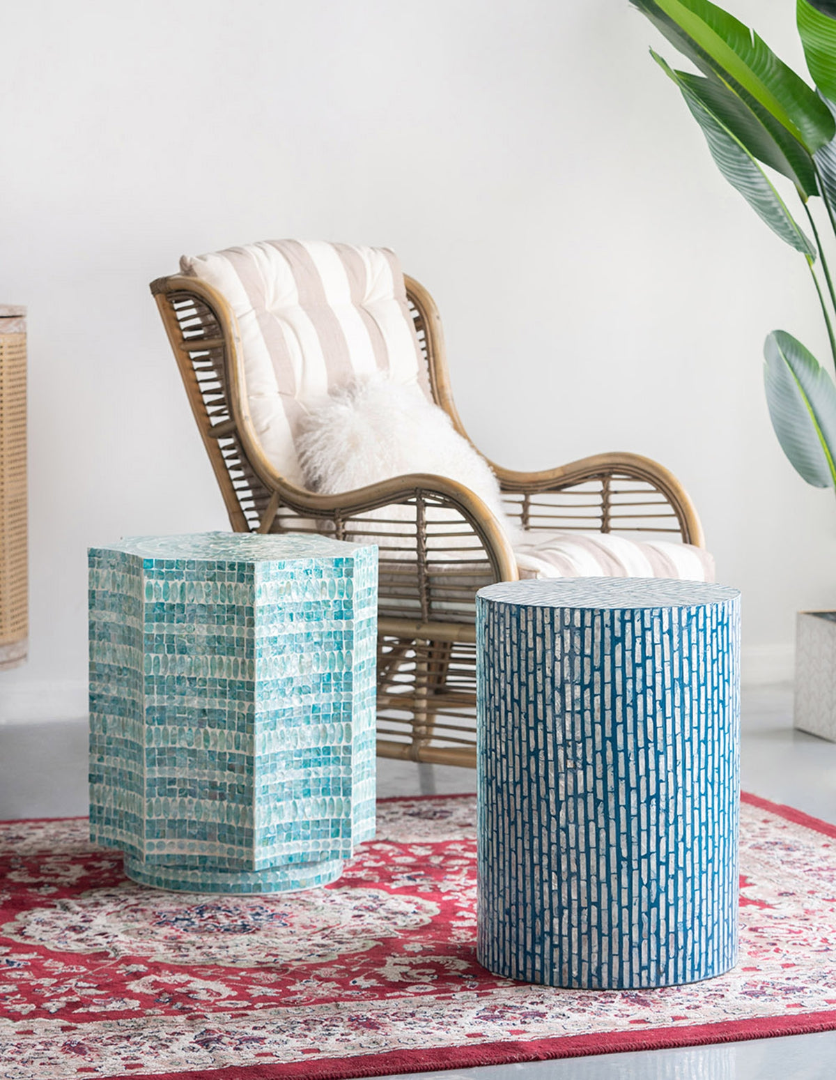Blue Capiz Accent Stool/Table