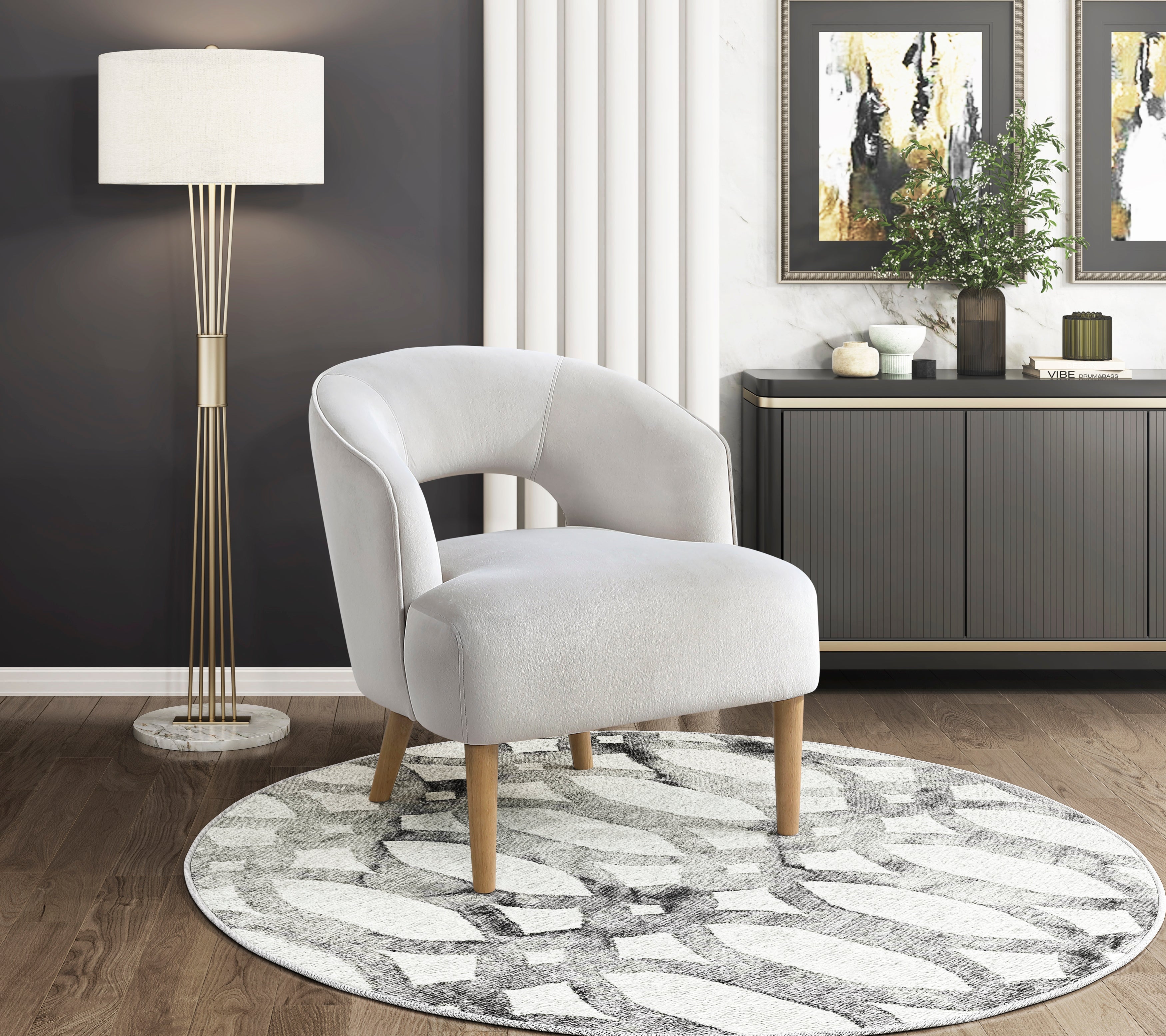 Modern Plush Velvet Open Back Barrel Accent Chair