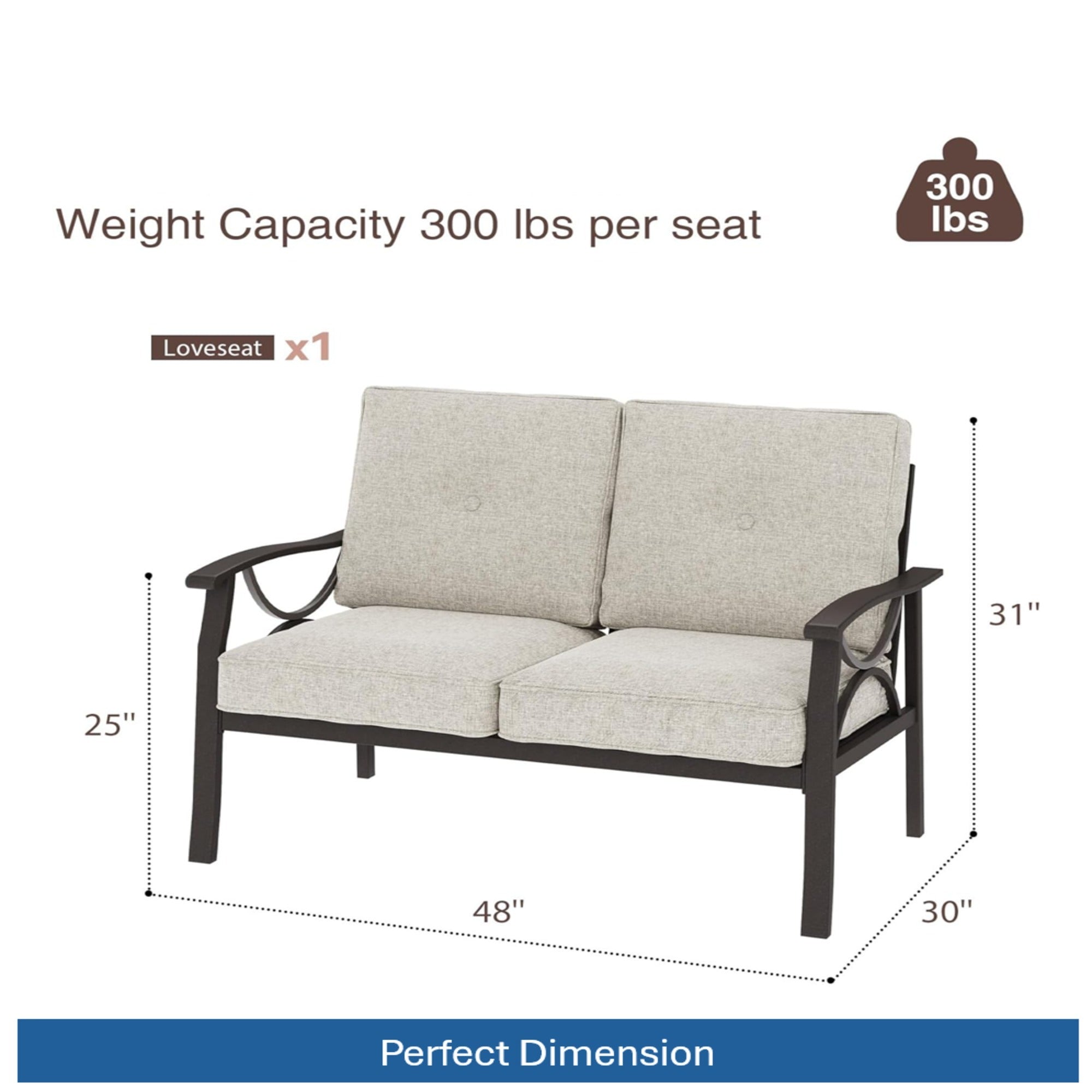 Marisol 5 Piece Metal Patio Furniture Set with Loveseat