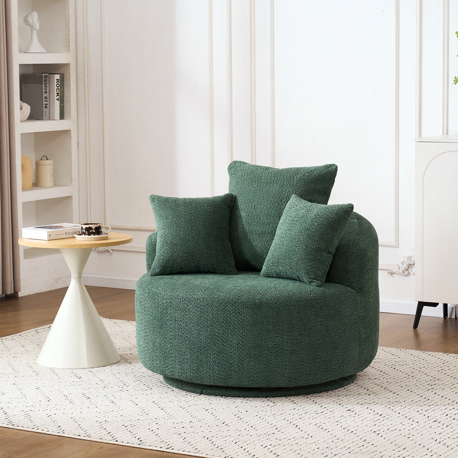 Round Armless Barrel Swivel Accent Chair with 3 Pillows