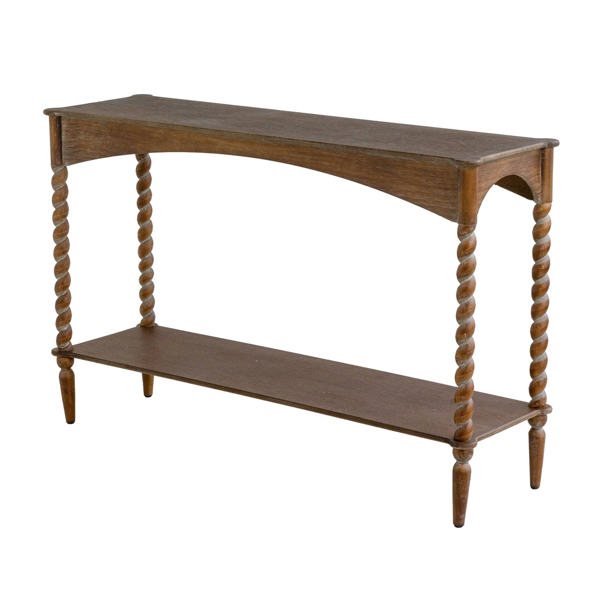 Rustic Brown Wood Console Table with Turned Spiral Legs