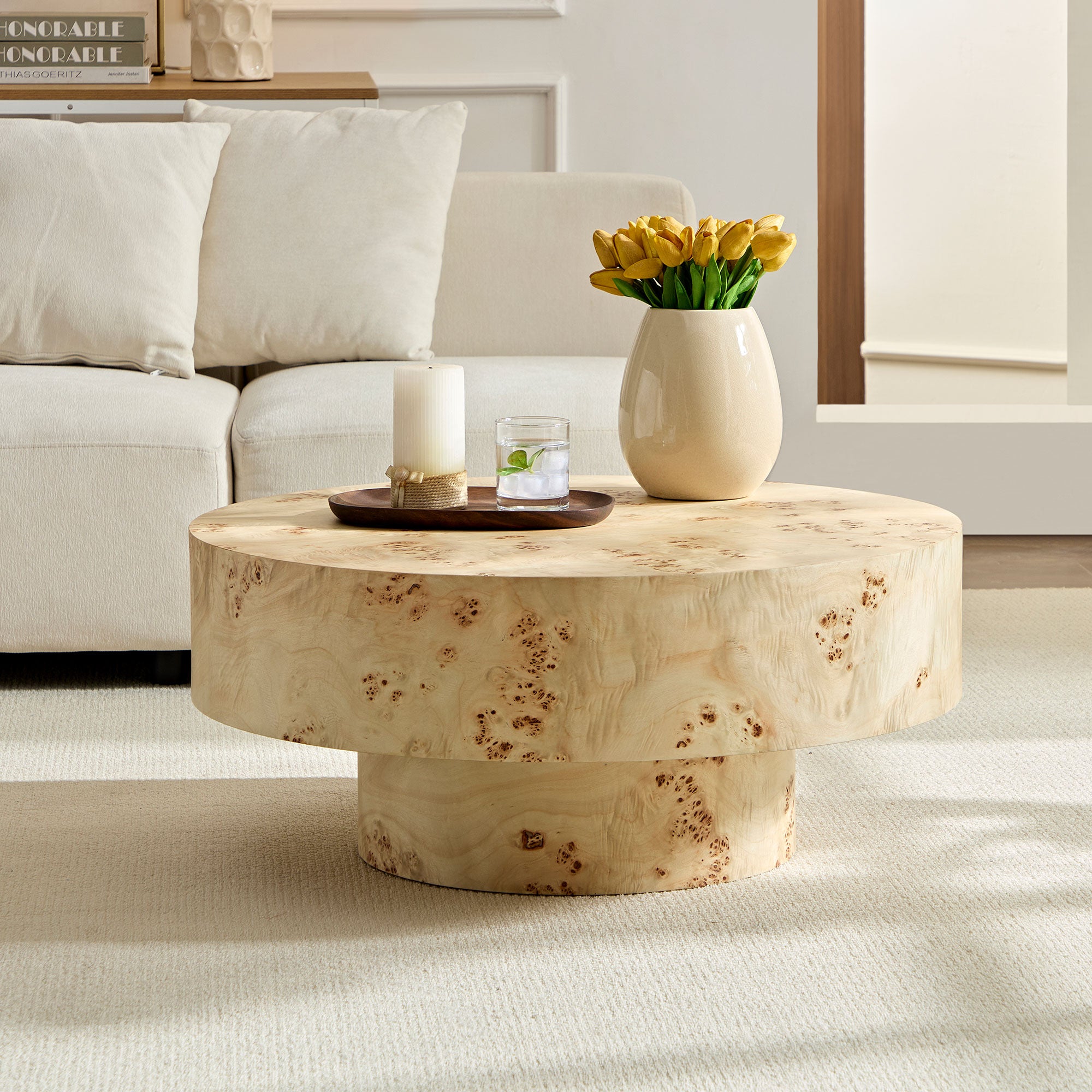 Burl Wood Pedestal Coffee Table