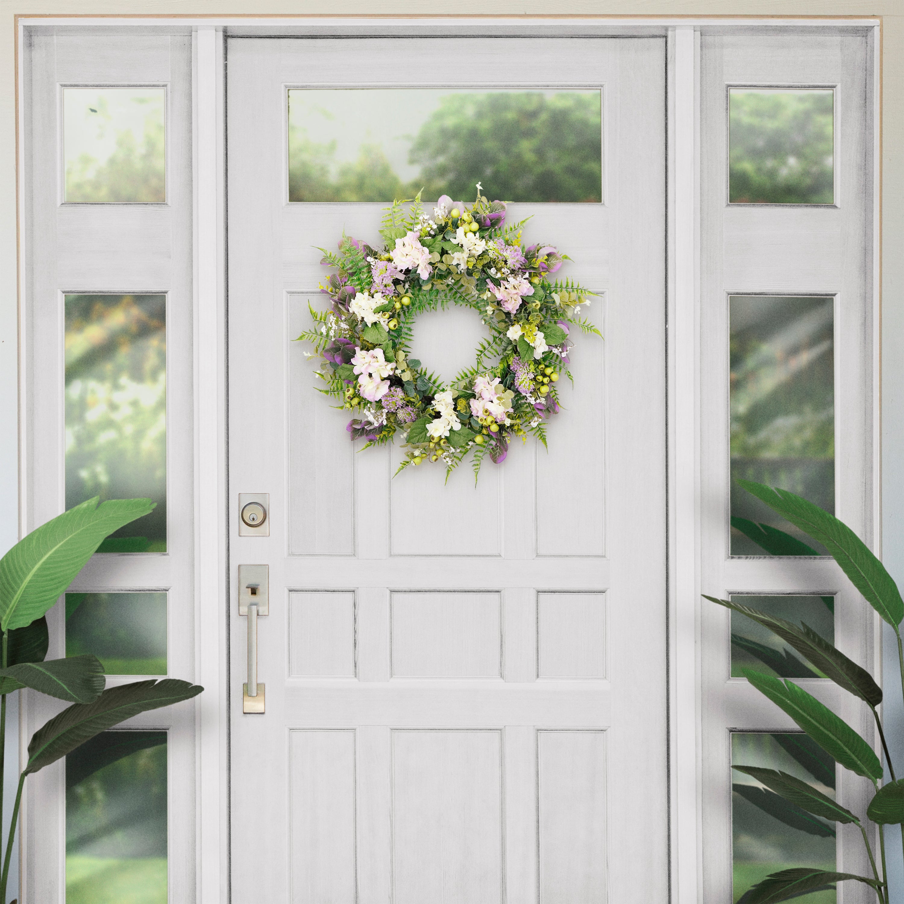 30" Artificial Greem and Purple Hydrangea Floral Spring Door Wreath