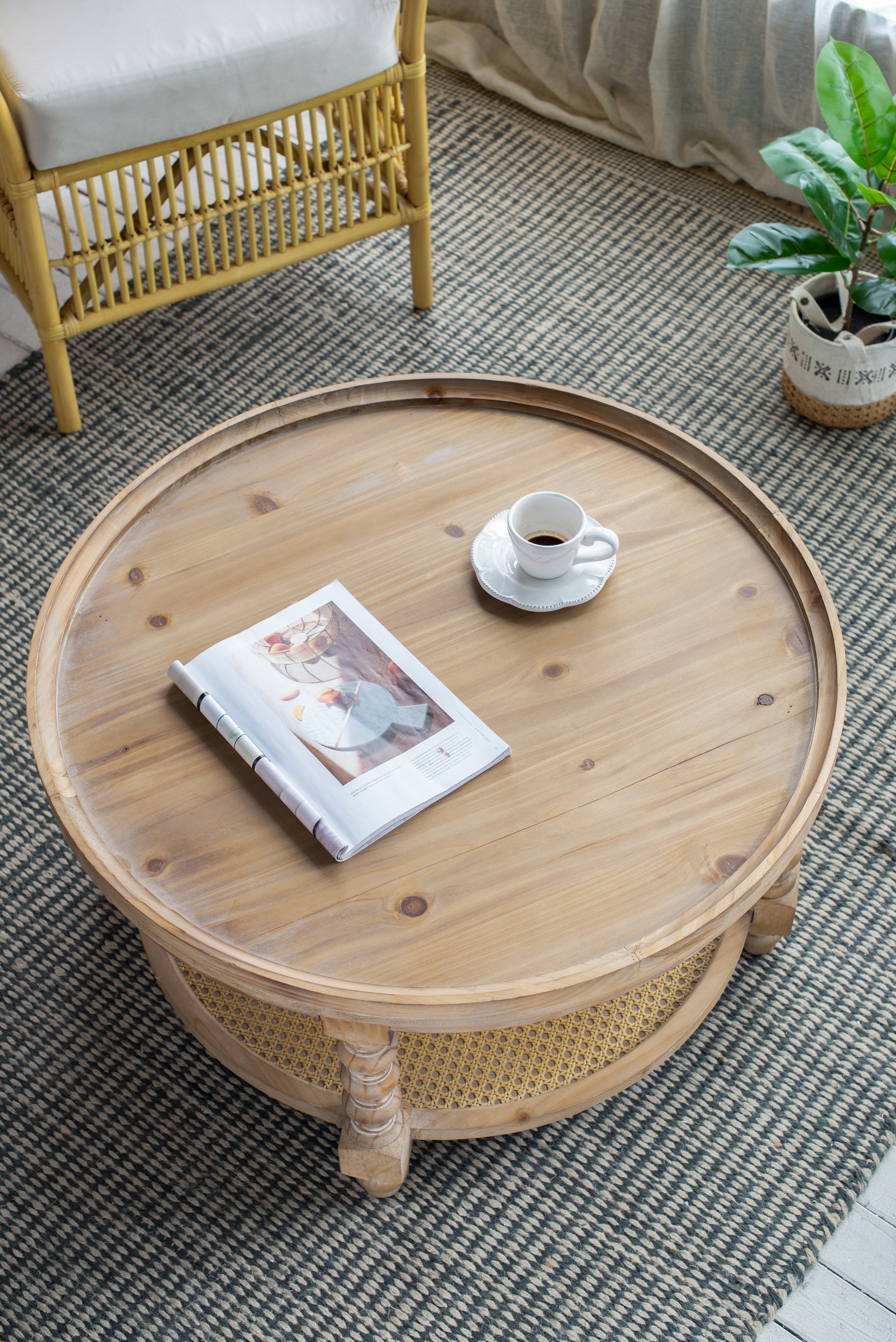 Round End Table with Bottom Shelf and Turned Legs