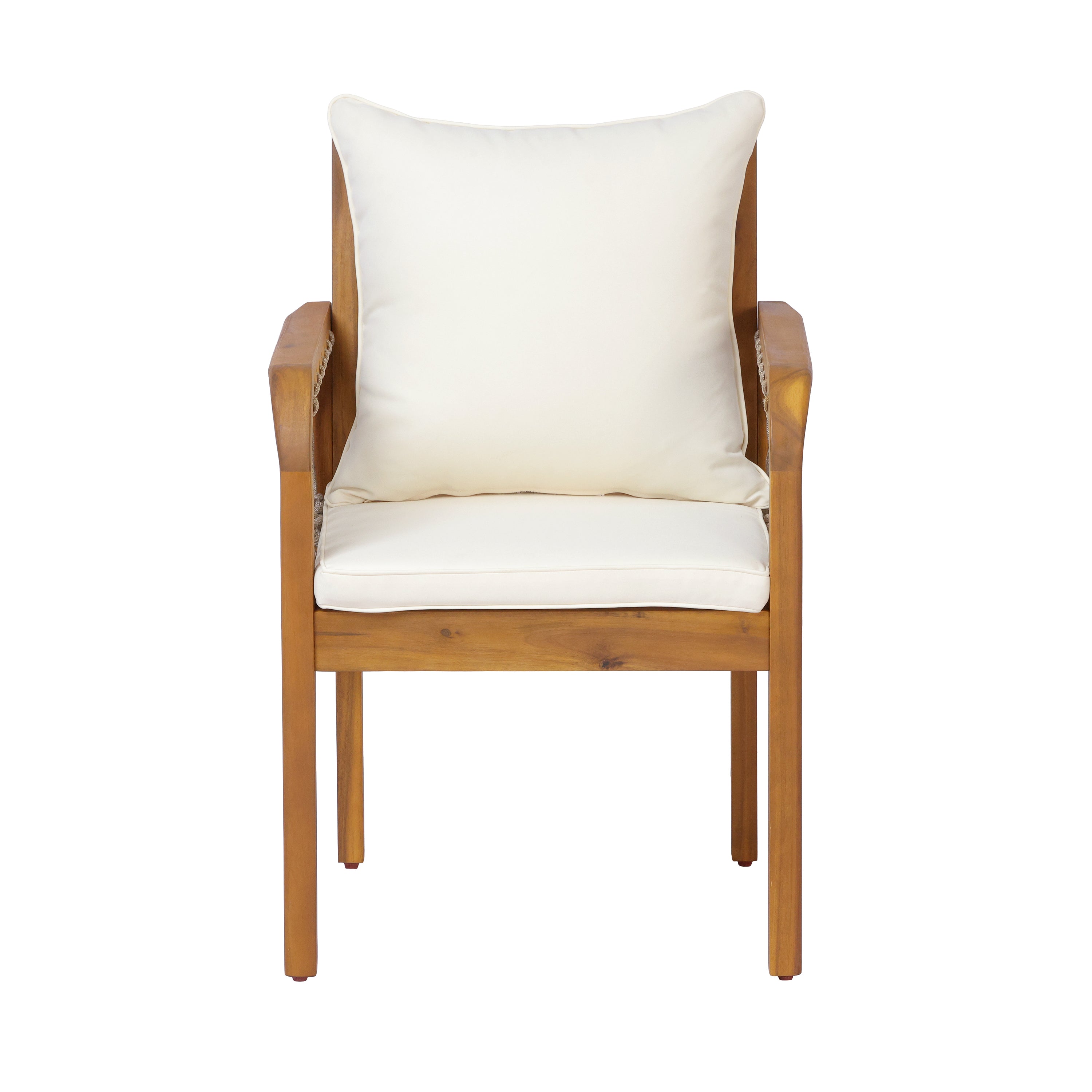 7-Piece Outdoor Acacia Wood Dining Set with Rope-Woven Armchairs