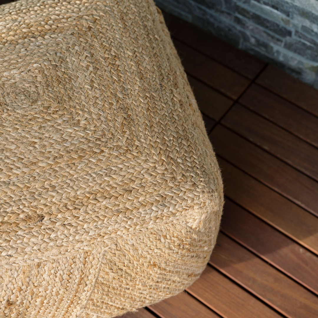 Handcrafted Square Braided Jute Ottoman Pouf, 22 x 22 in