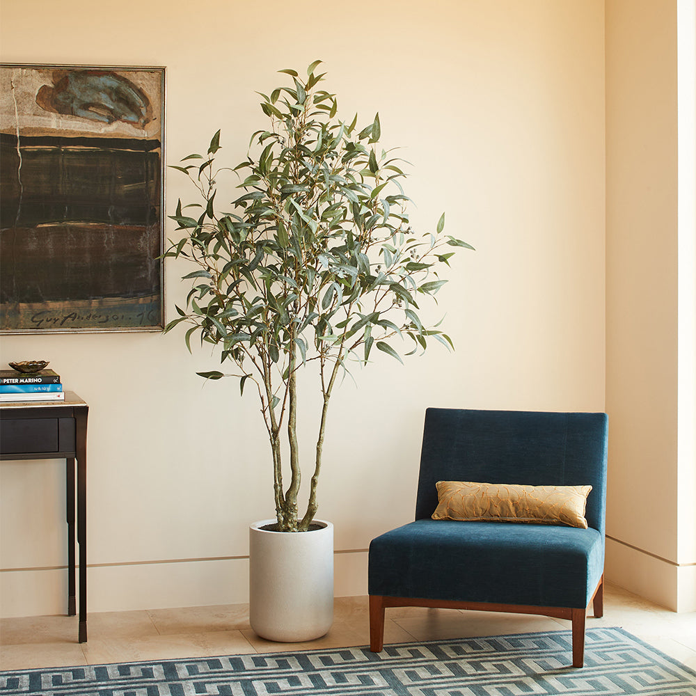 CG Hunter Artificial Willow Eucalyptus Tree 7' elegantly showcased in an Artisan Planter