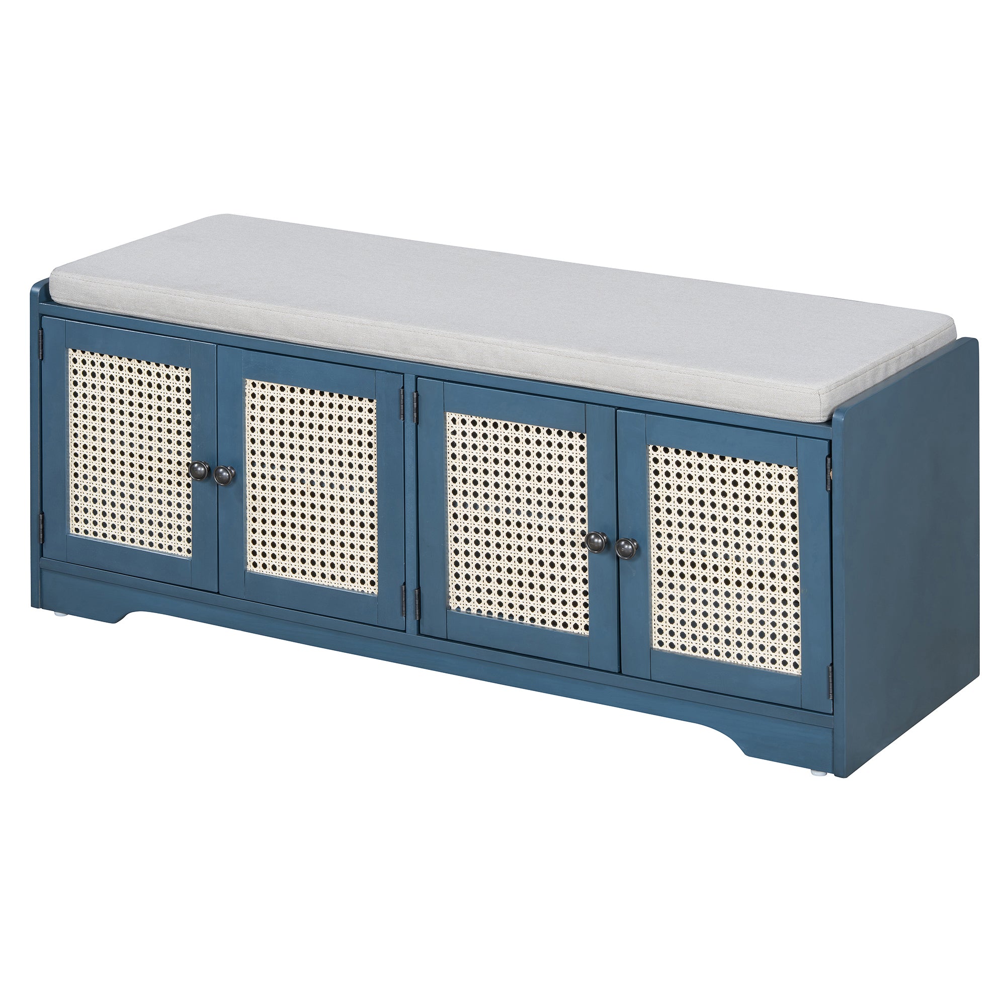 Storage Bench with Rattan Doors