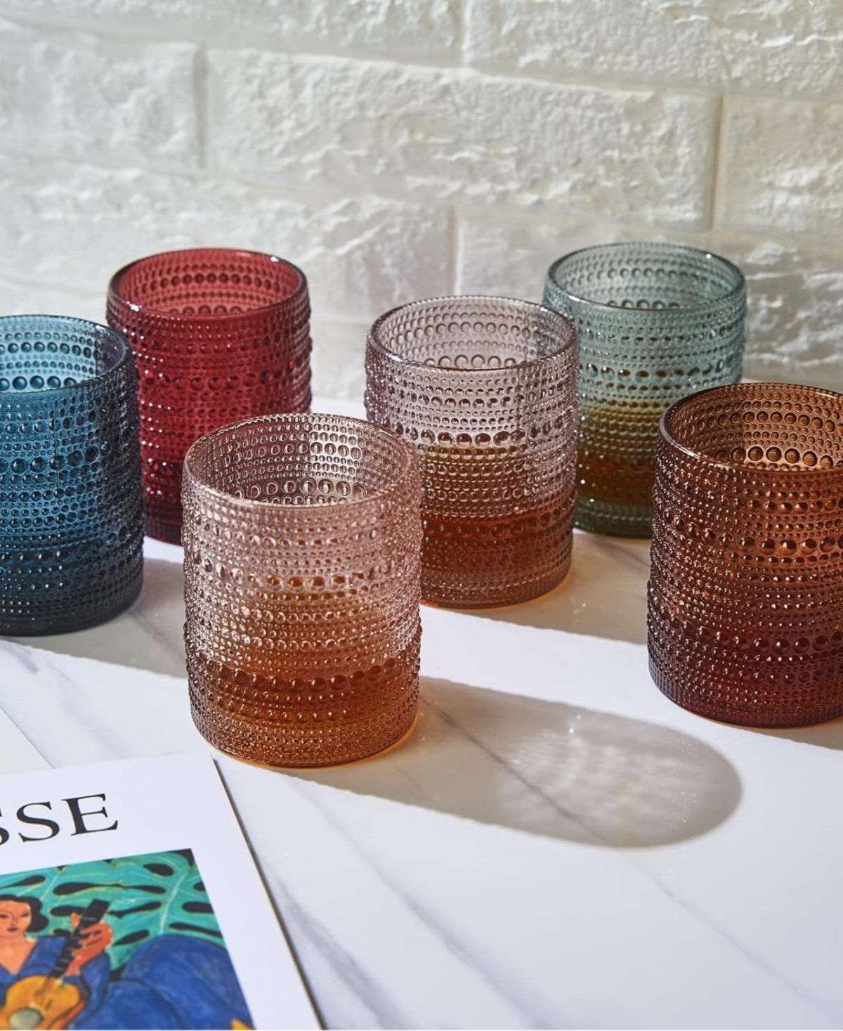Muted Orange Hobnail Glasses Set of 6