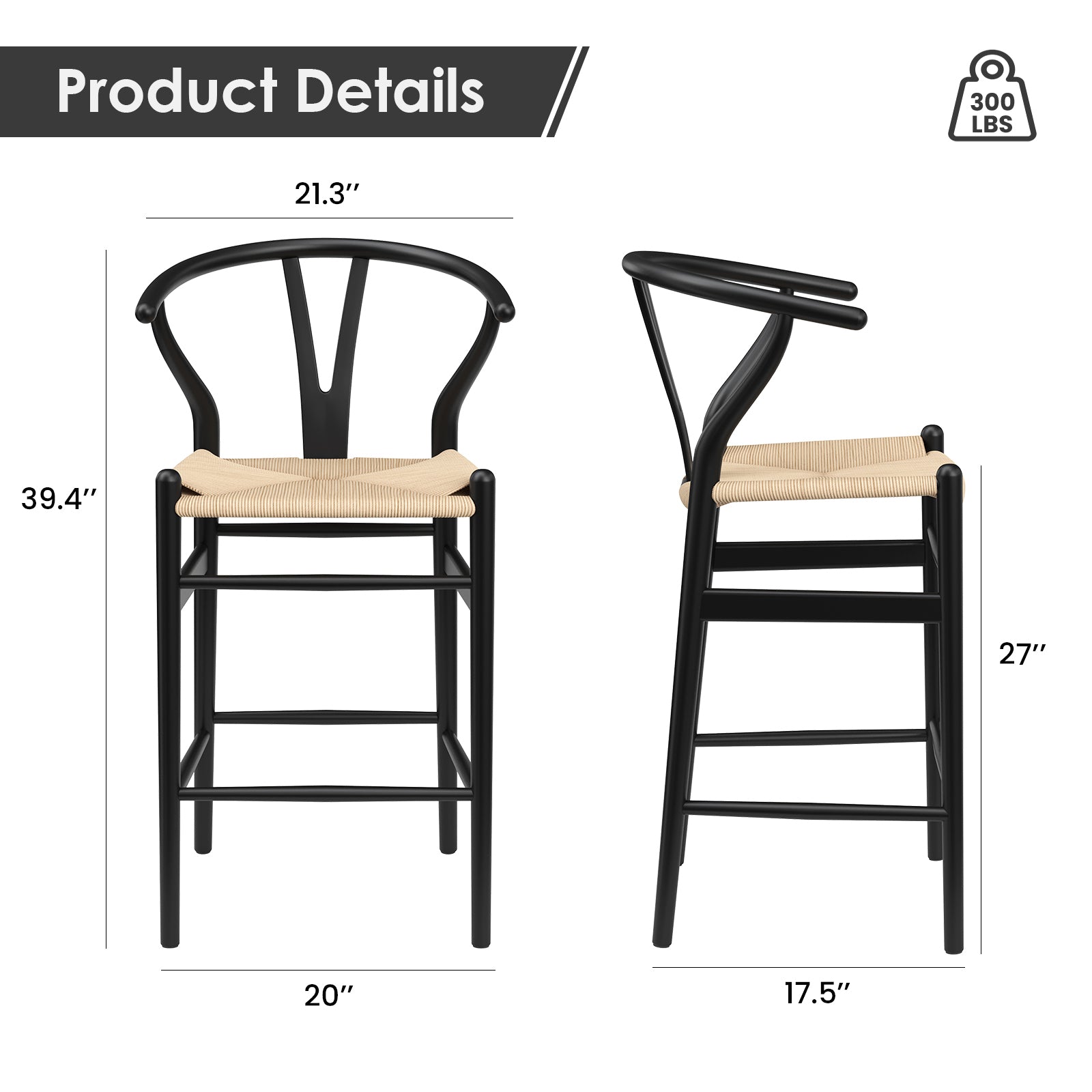 Wishbone Counter Height Barstool with Woven Seat