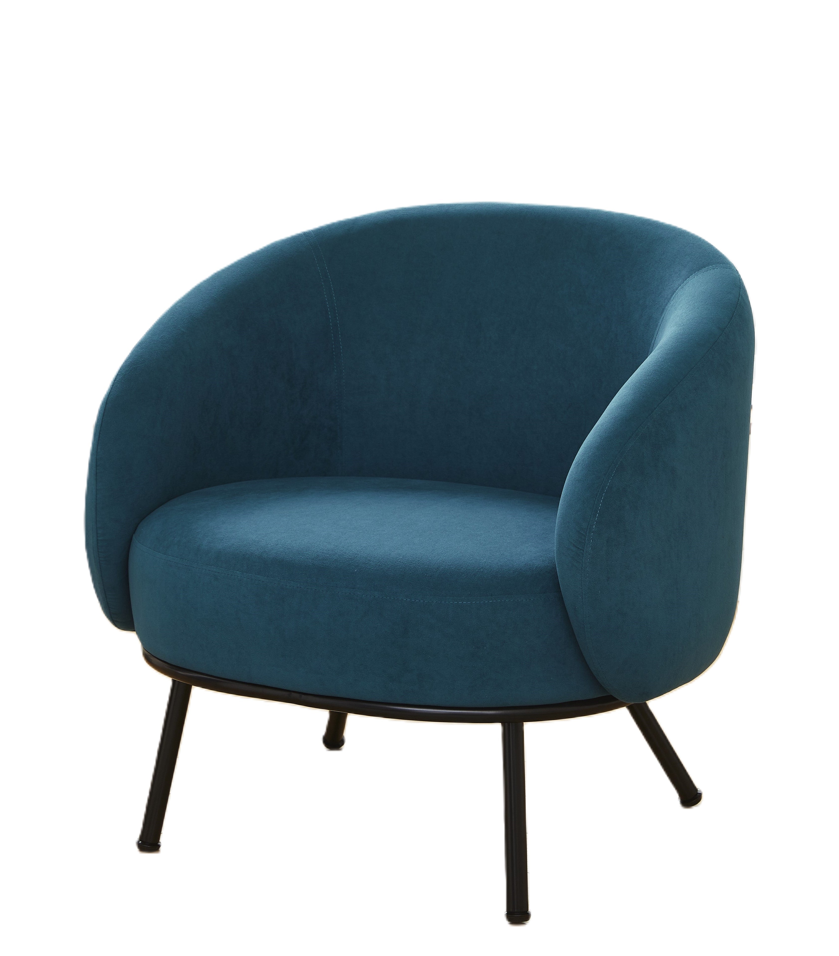 Mid-Century Modern Velvet Barrel Armchair with Metal Legs
