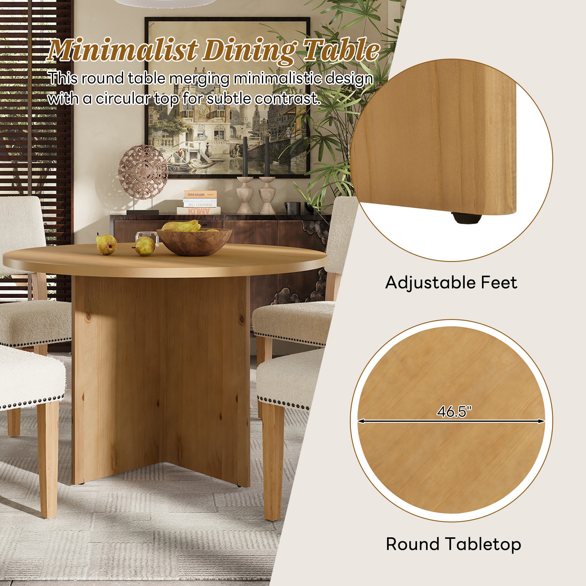 5-Piece Dining Set with Round Tabletop and 4 Upholstered Dining Chairs