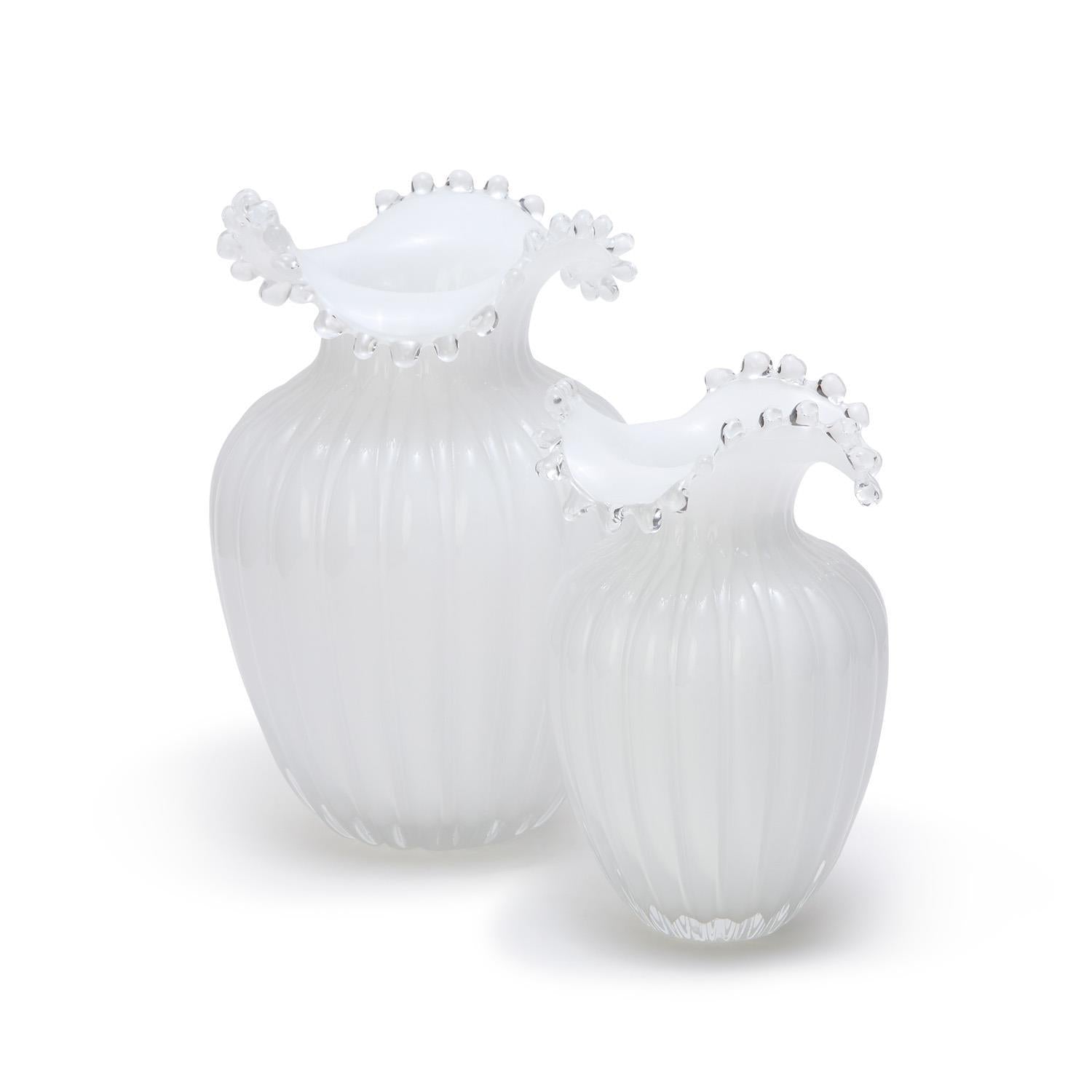 Glass Pearl White Vases, Set of 2