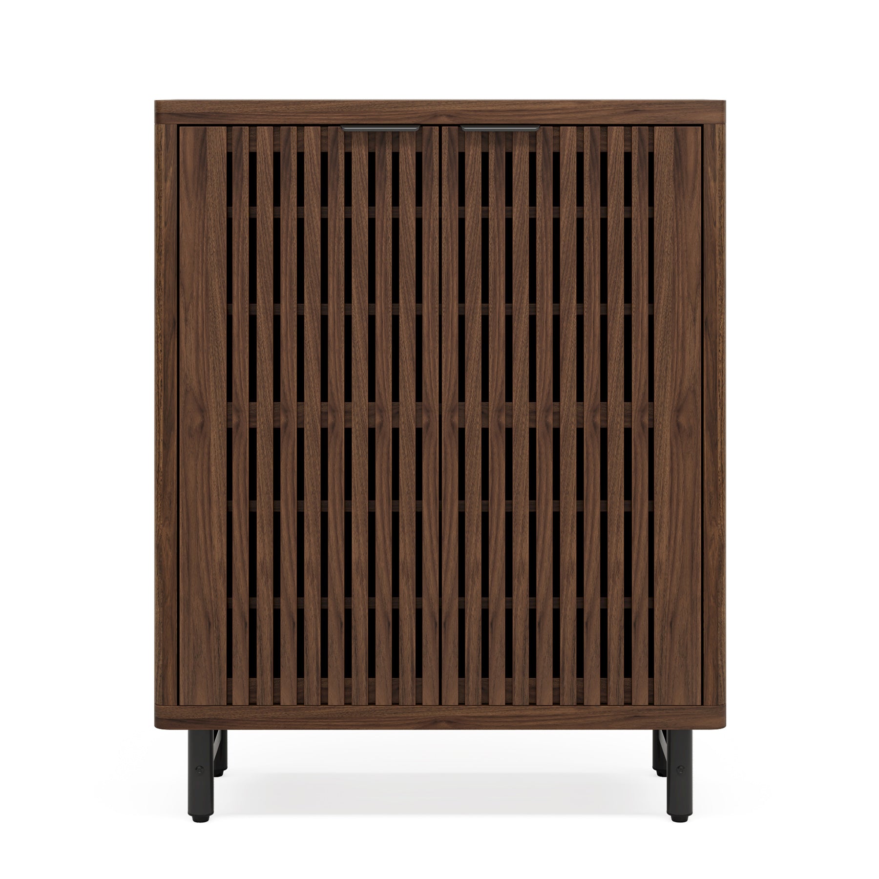 Modern Black Wooden 6-Tier Shoe Cabinet with Louvered Doors