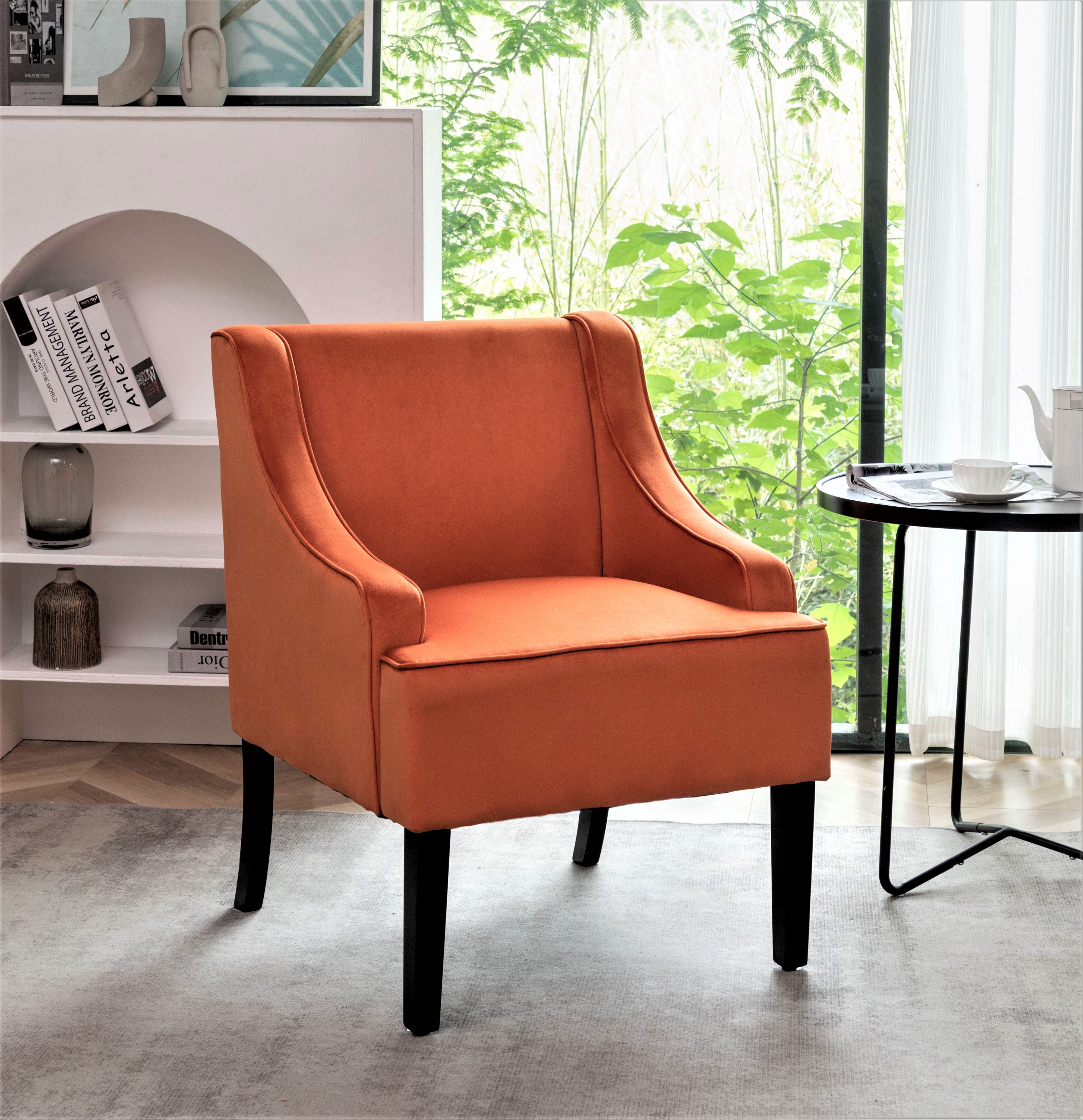 Versatile Upholstered Side Chair, Solid Wood Frame with Recessed Arms, Tapered Front Legs and Flared Back Legs, Foam & Sinuous Springs Cushioned Accent Chair for Entryway Bedroom Dining Room