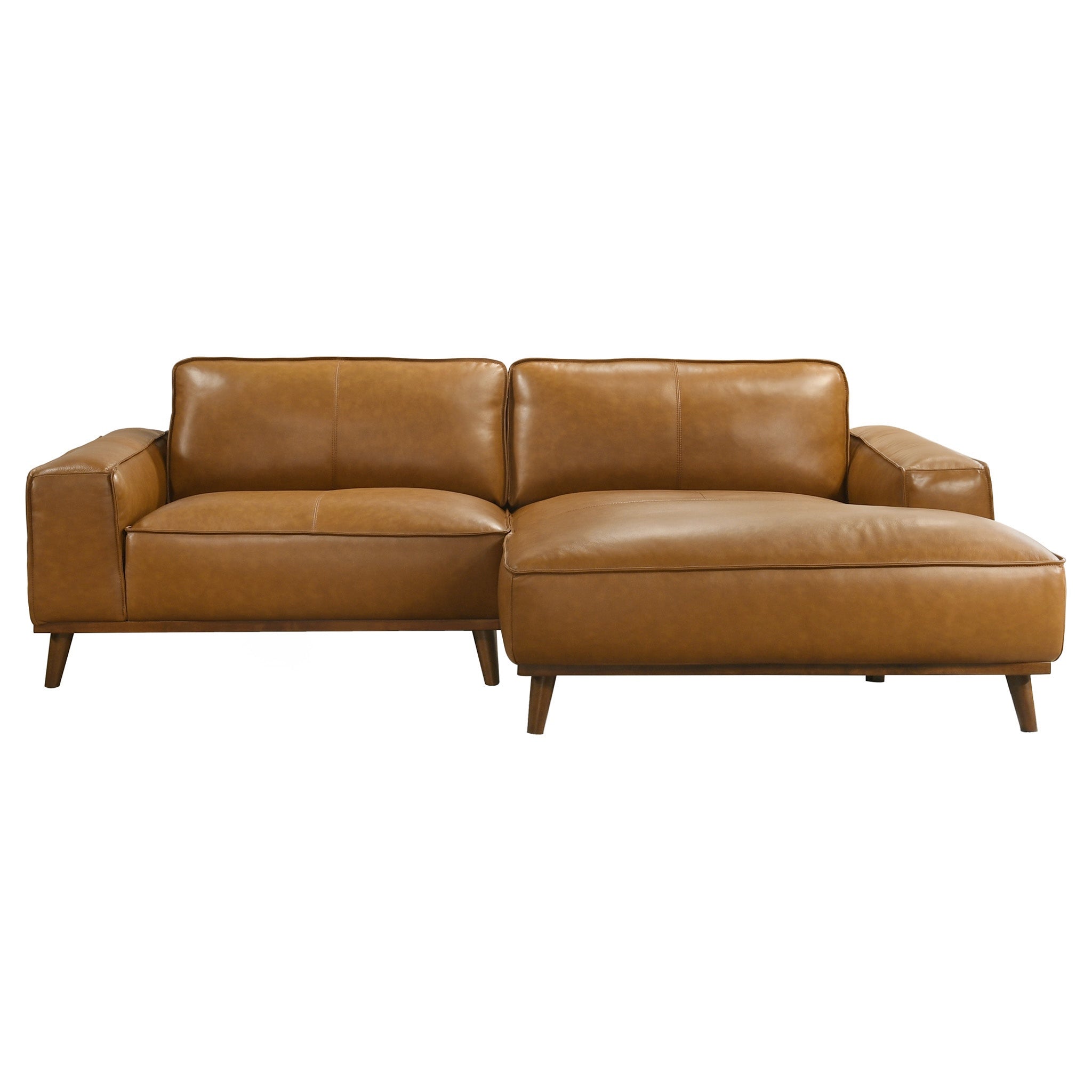 Kerrville Mid-Century Modern Genuine Top Grain Leather Right Sectional Sofa with Chaise