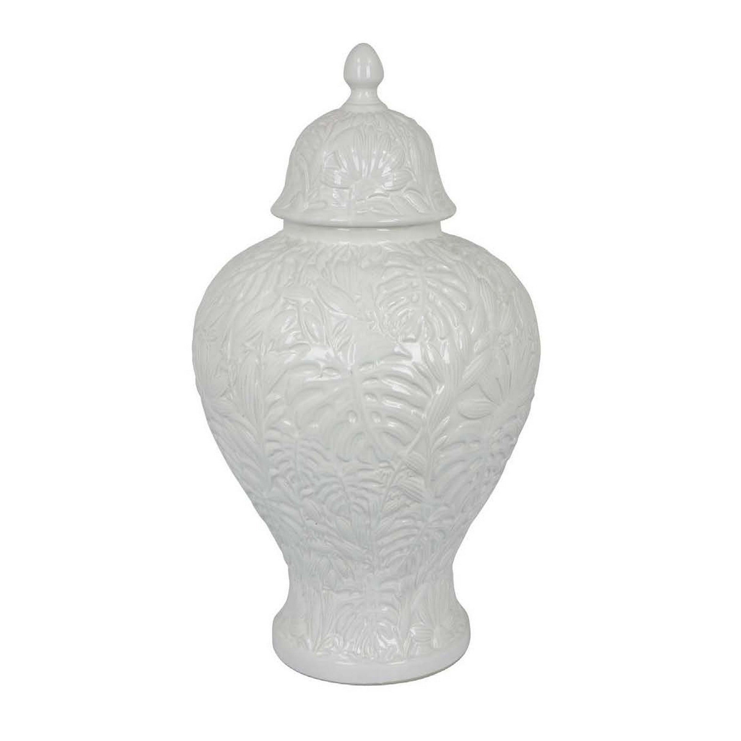 Deni White Tropical Botanics Lidded Ginger Jar