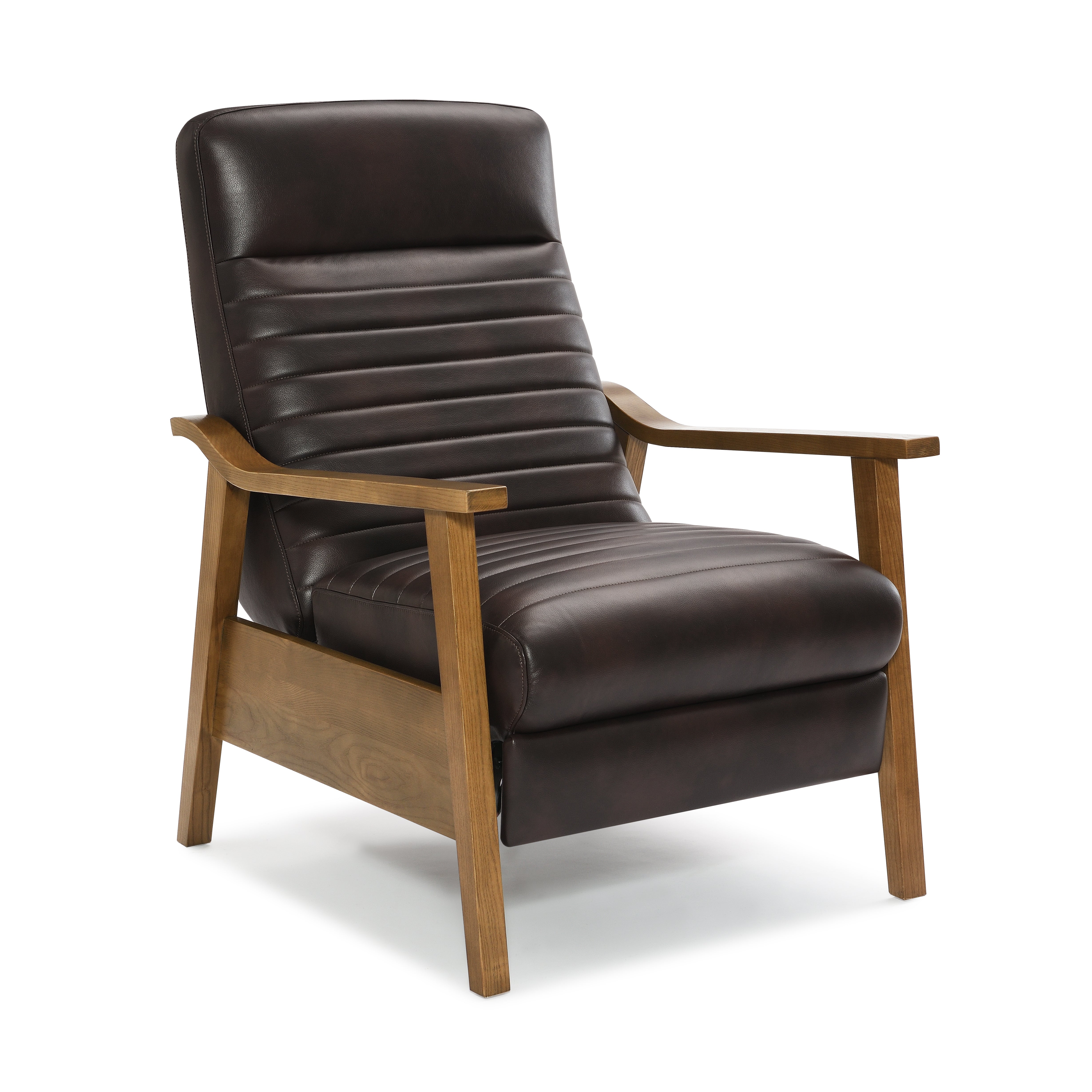 Asher Faux Leather Push Back Recliner with Wooden Arms