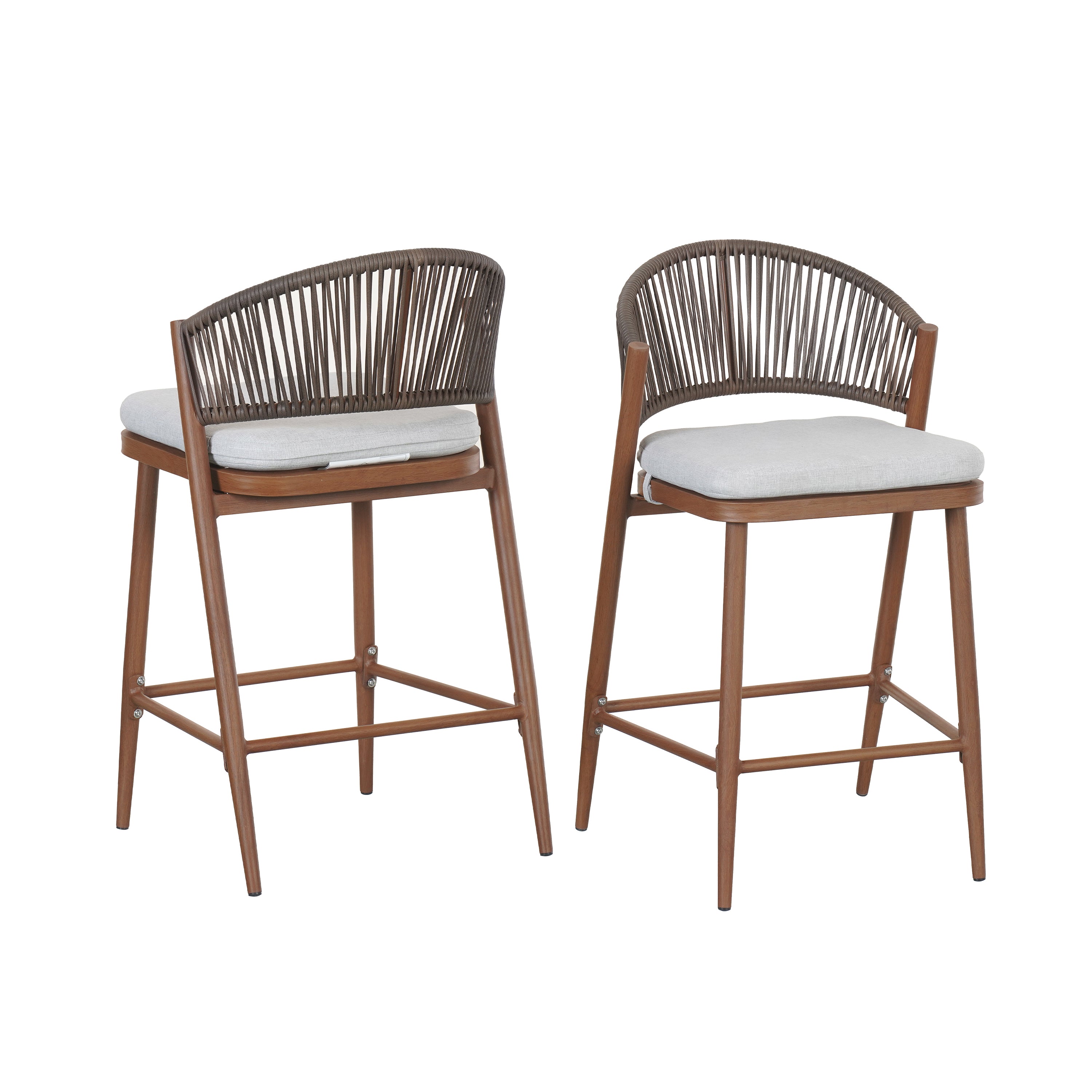Outdoor Metal Frame Stools with Scallop-Shaped Backrest & Water-Resistant Cushions, Set of 2