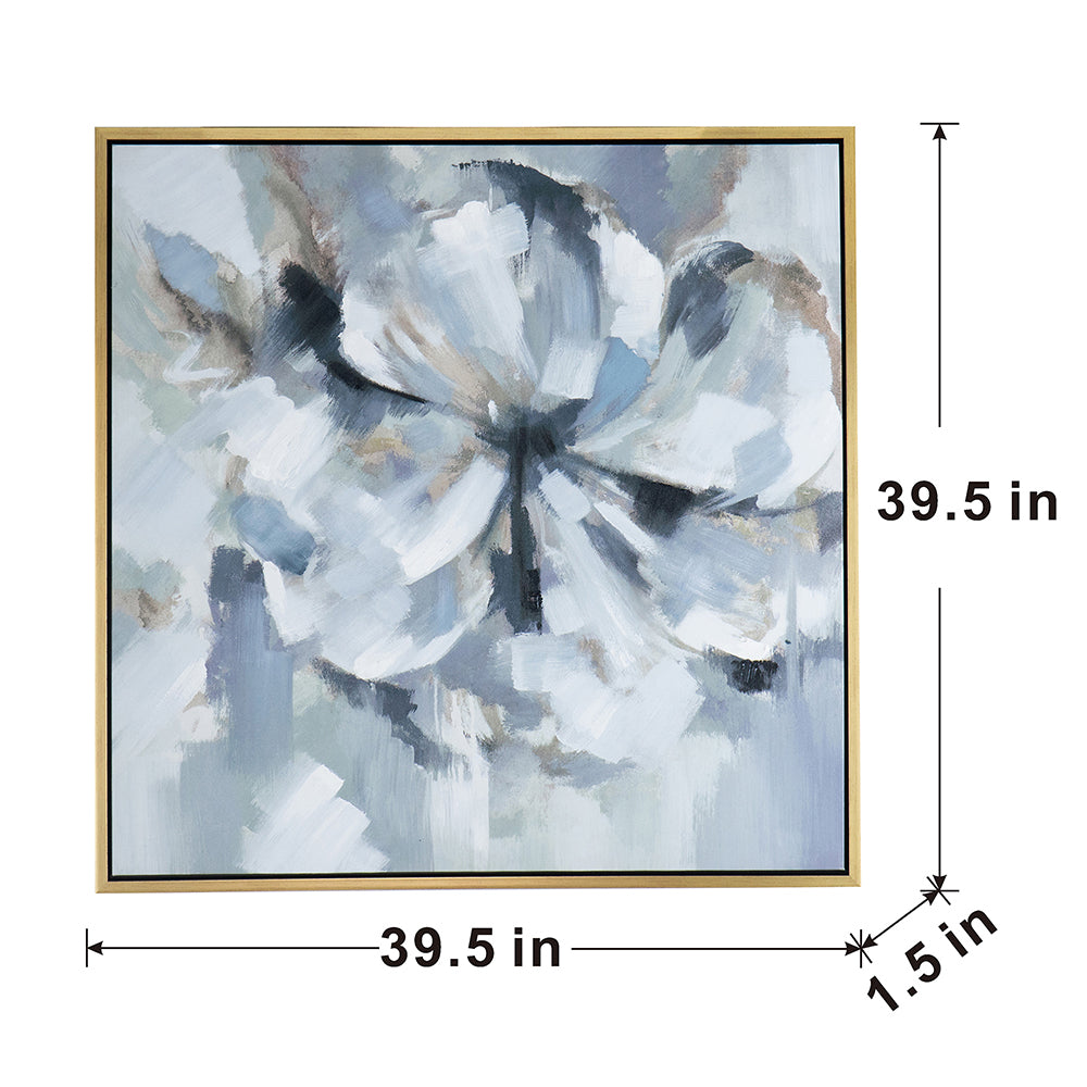 39.5" x 39.5" Wall Art with Large Flower Oil Painting